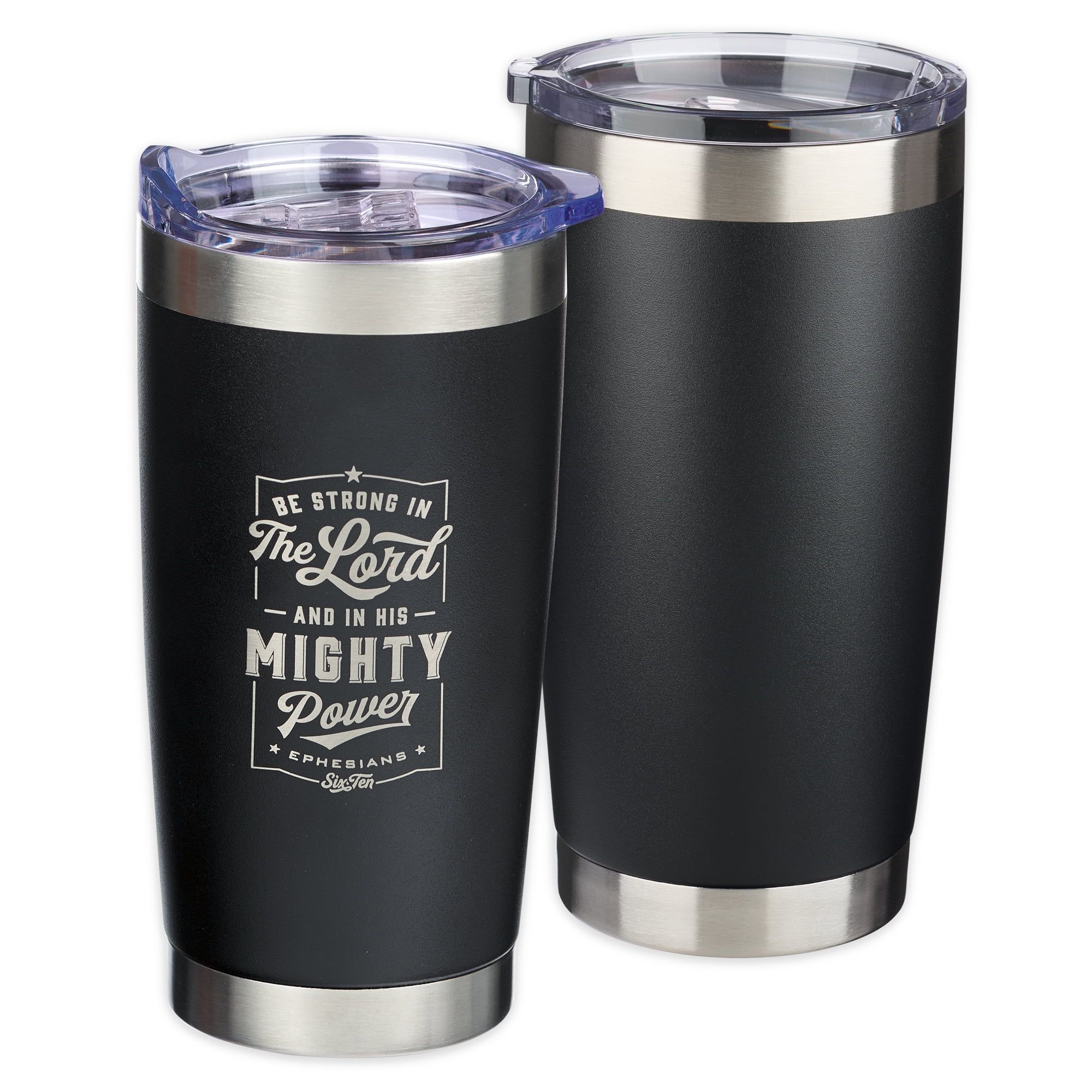 Matte Black Stainless Steel 18oz Travel Mug with Inspirational Verse