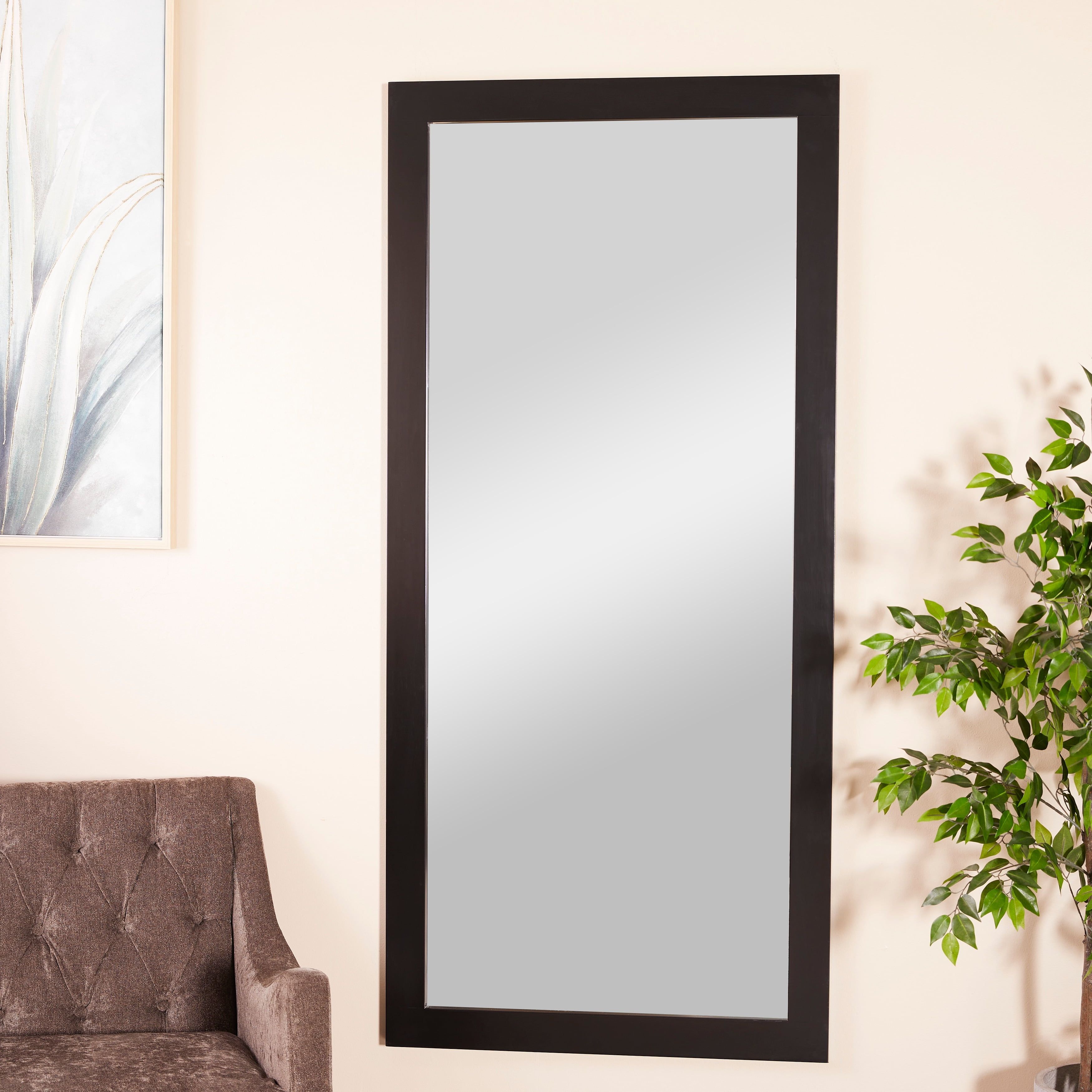 Sleek Black Wood Full-Length Contemporary Wall Mirror - 32"W, 70"H