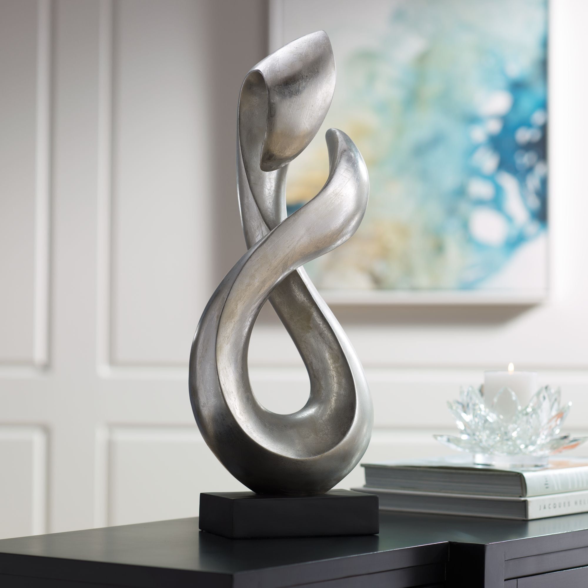 Silver Resin Infinity Sculpture with Black Stand