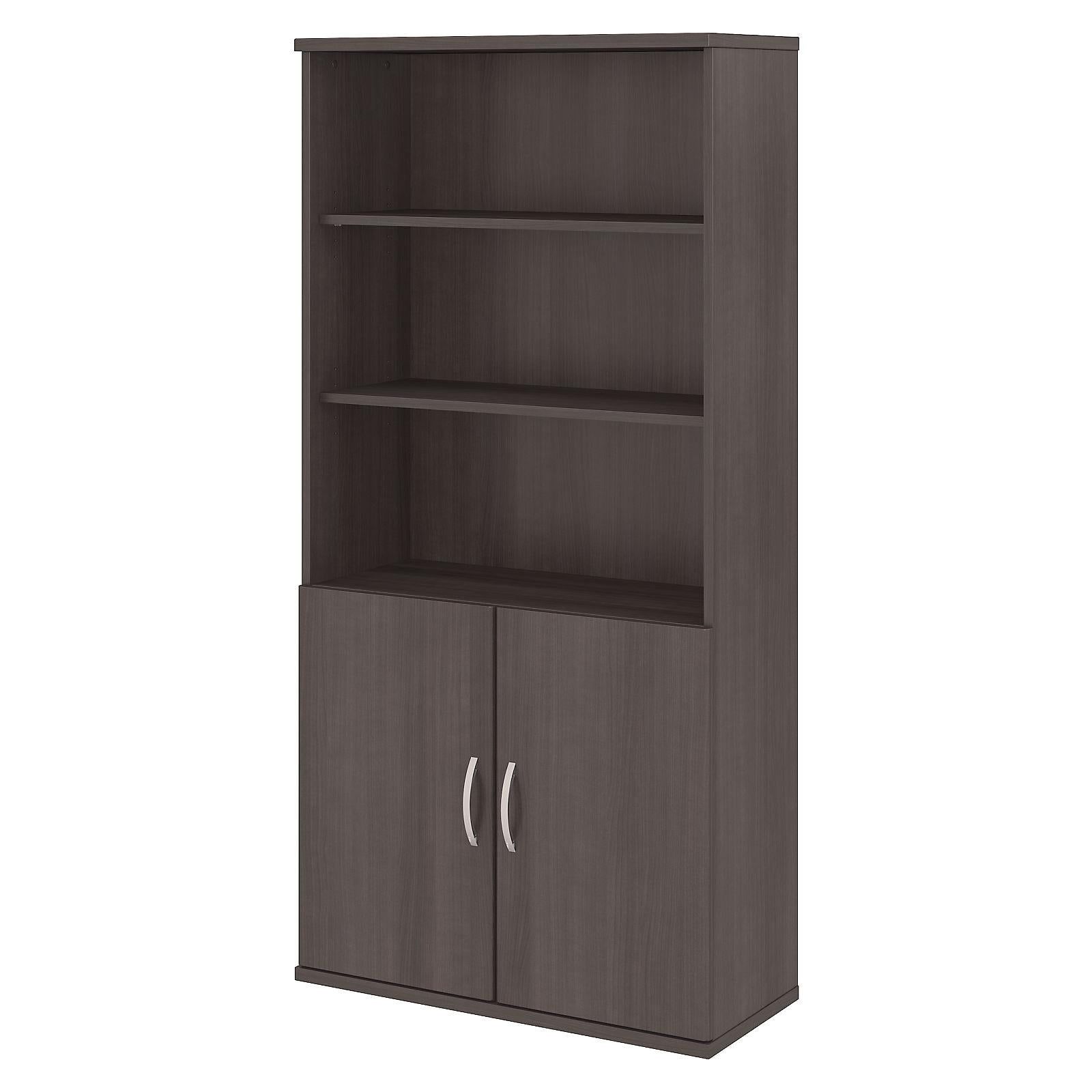 Storm Gray Contemporary 5-Shelf Bookcase with Adjustable Shelves and Doors