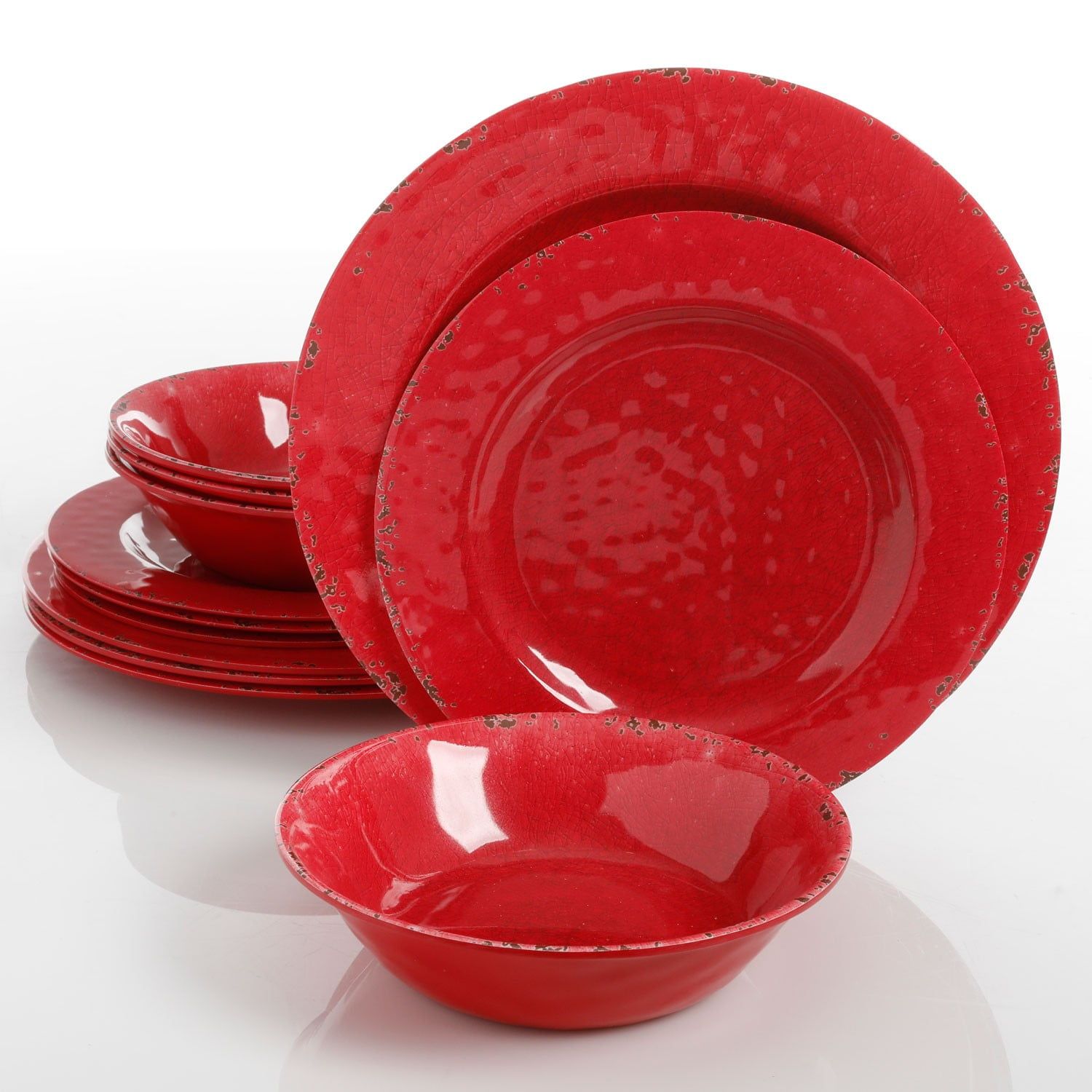 Mauna Red Melamine 12-Piece Dinnerware Set for Four