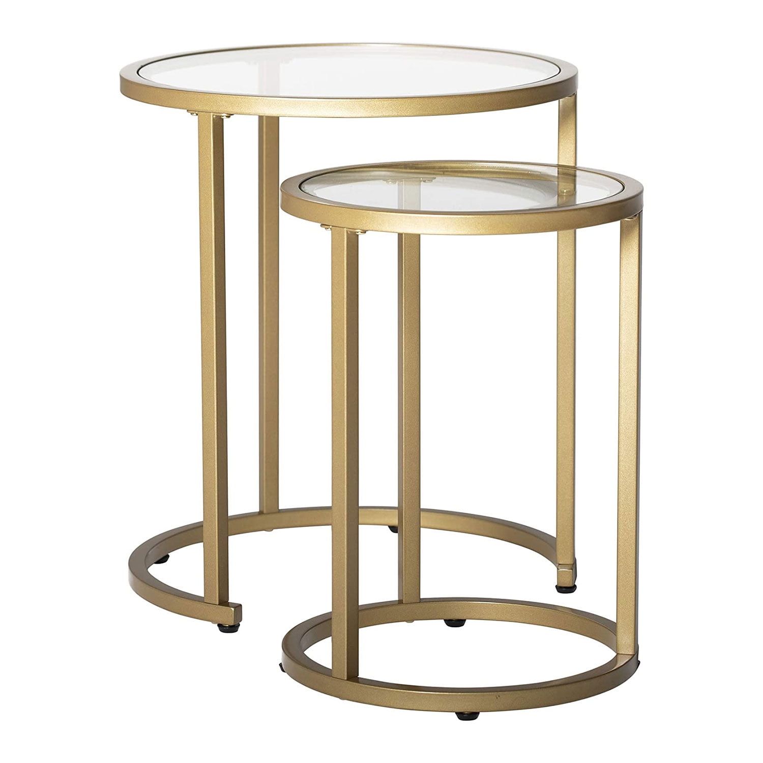 Gold Metal and Glass Round Nesting End Tables