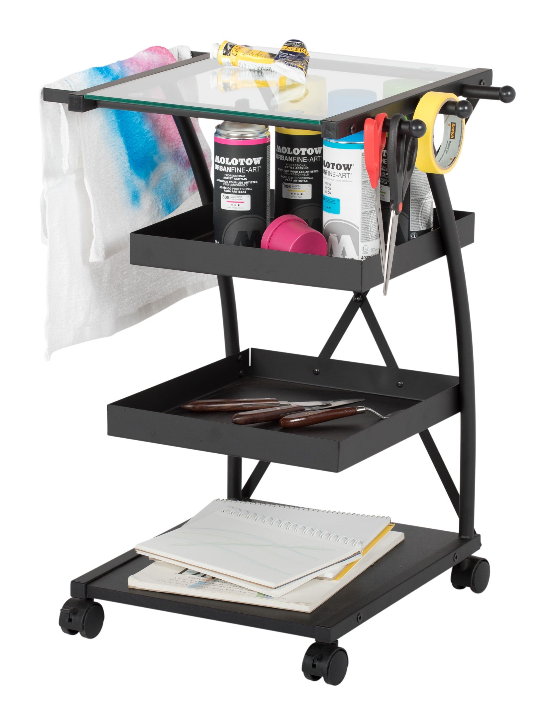 Triflex Charcoal Black & Clear Glass 4-Tier Mobile Organizer Cart