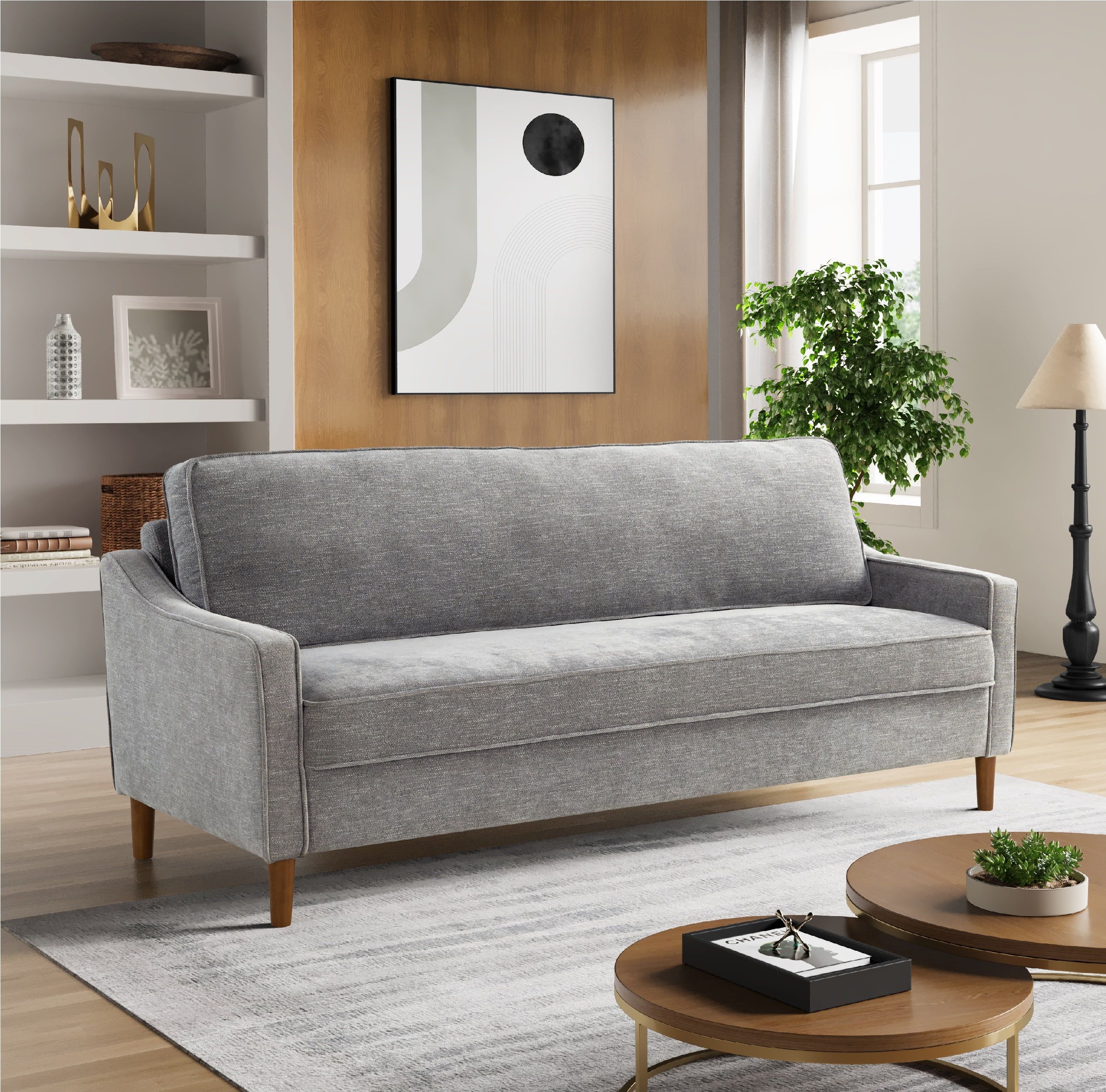 Gray Tufted Fabric Lawson Sofa with Removable Cushions