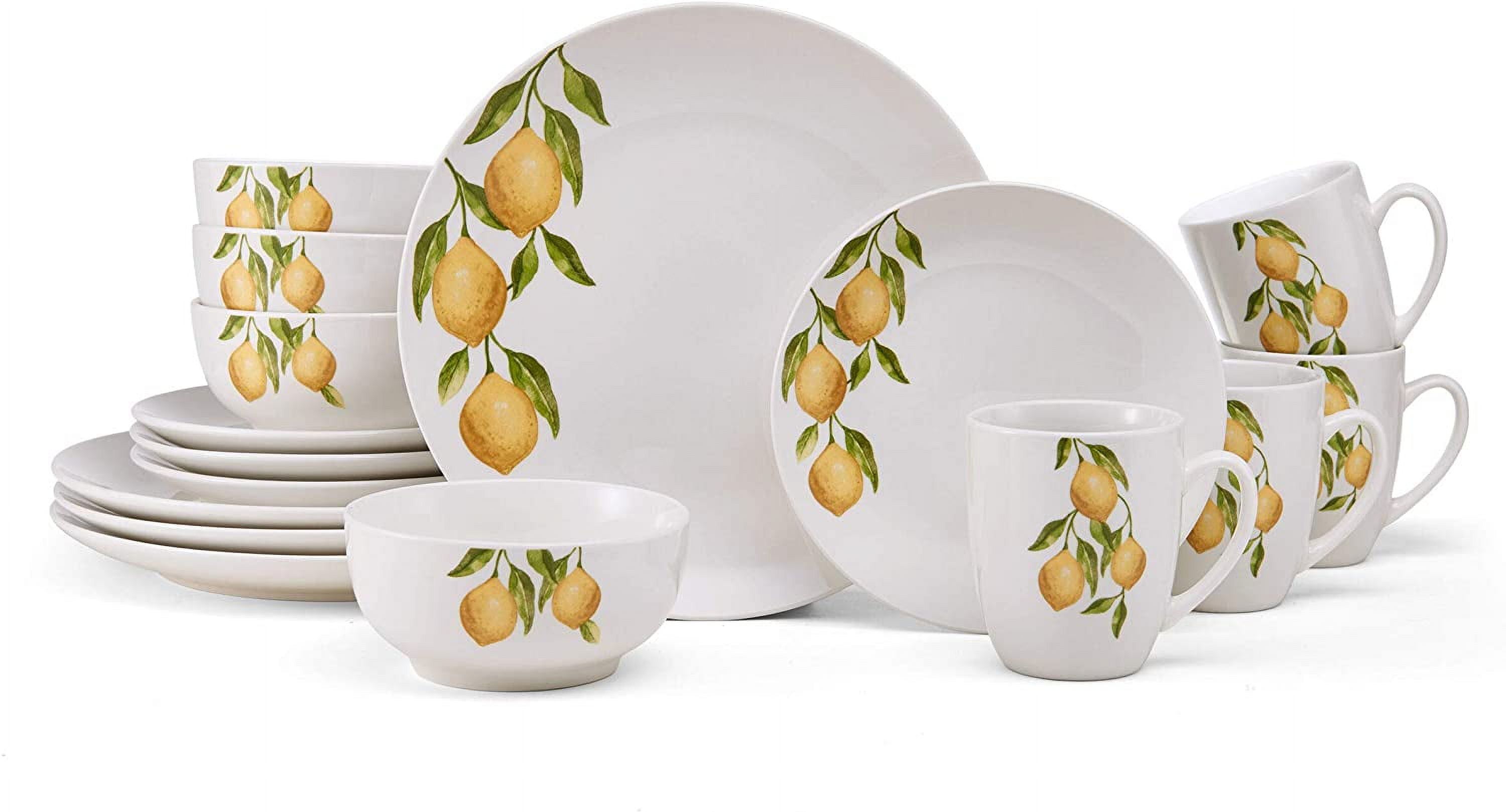 White Porcelain 16-Piece Dinnerware Set with Lemon Accents