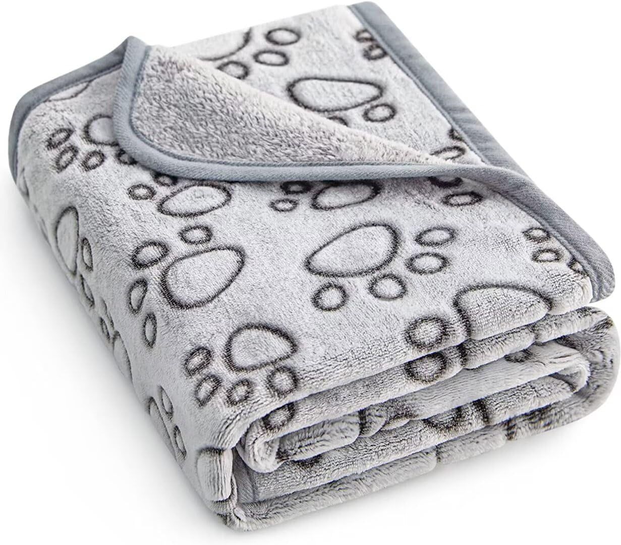 Gray Paw Print Fleece and Wool Reversible Pet Throw Blanket