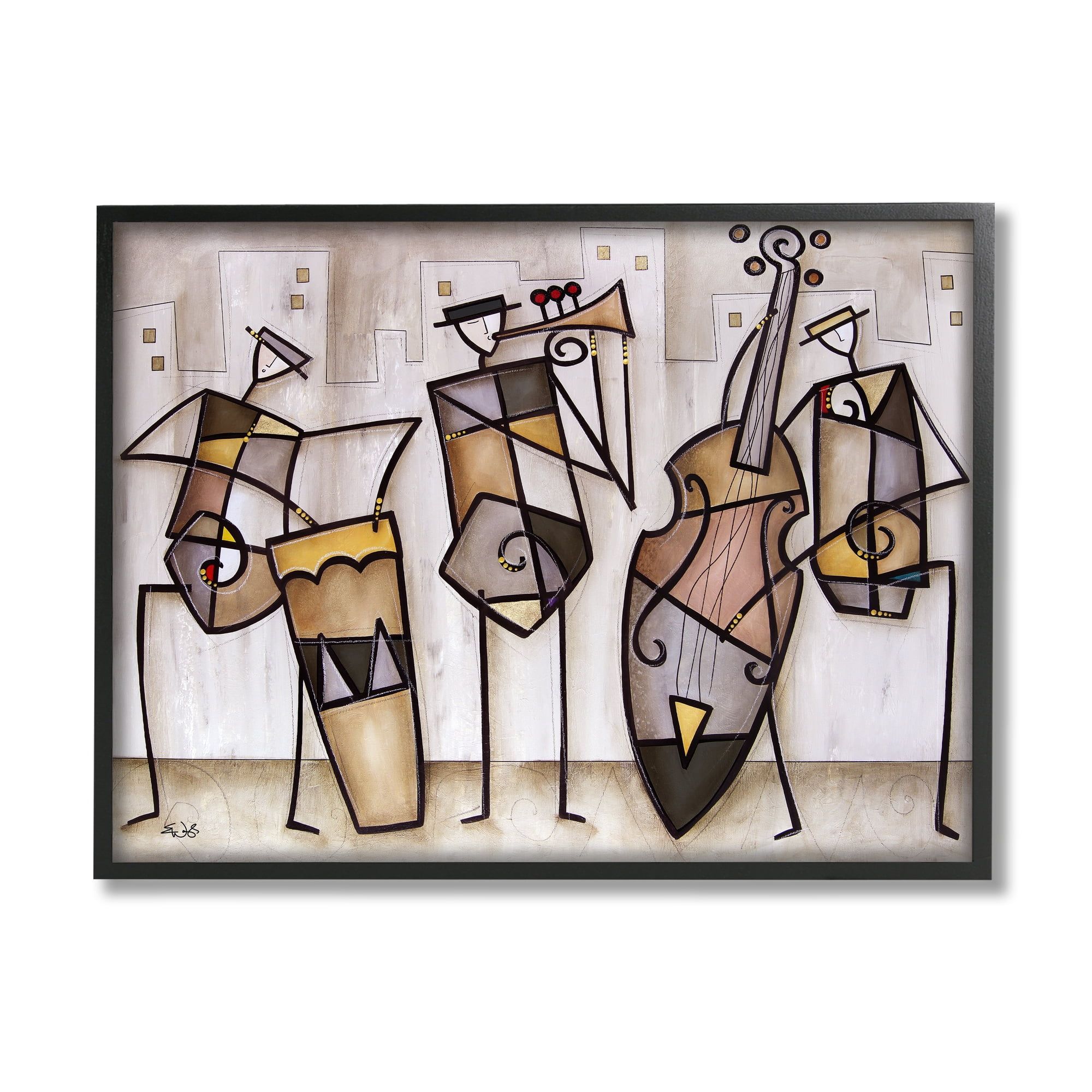 Musical Trio Abstract Canvas Print in Black Frame