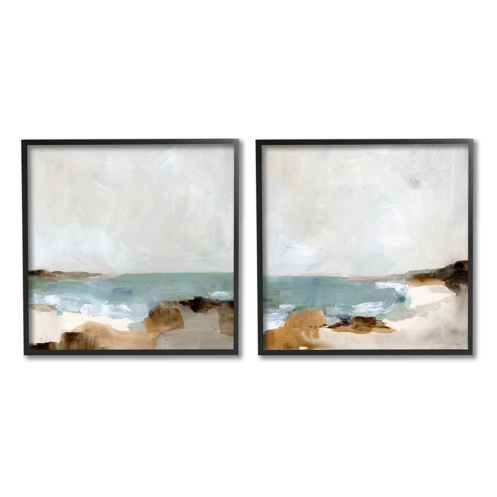 Abstract Beach Cove Landscape Sandy Cliffs Black Framed Canvas Art, 12 x 12