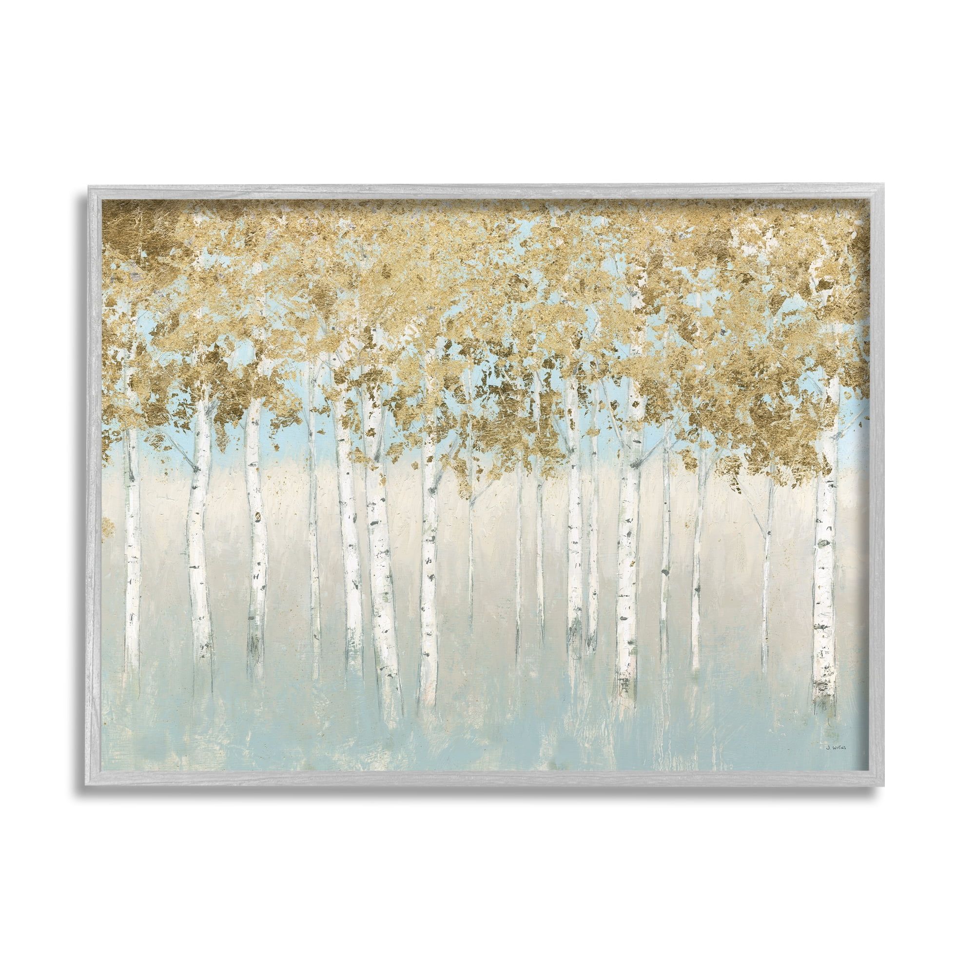 Abstract Gold Tree Landscape Canvas Print with Gray Frame