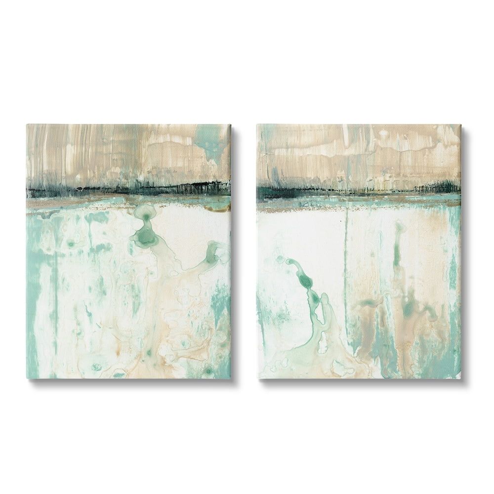 Abstract Blue Green Landscape Canvas Wall Art Set