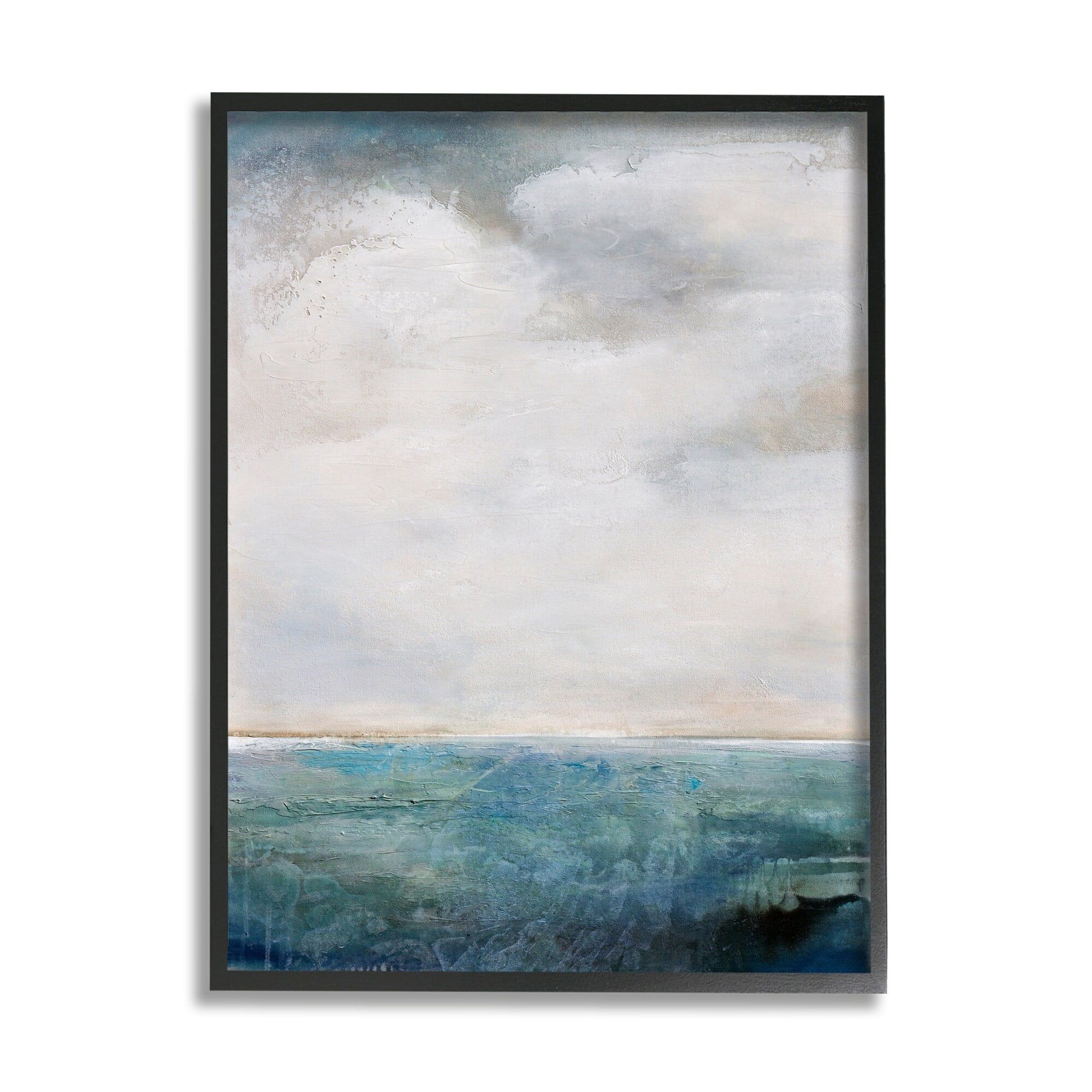 Abstract Ocean Horizon Line Nautical Water Cloudy Sky Black Framed Canvas Print, 11x14