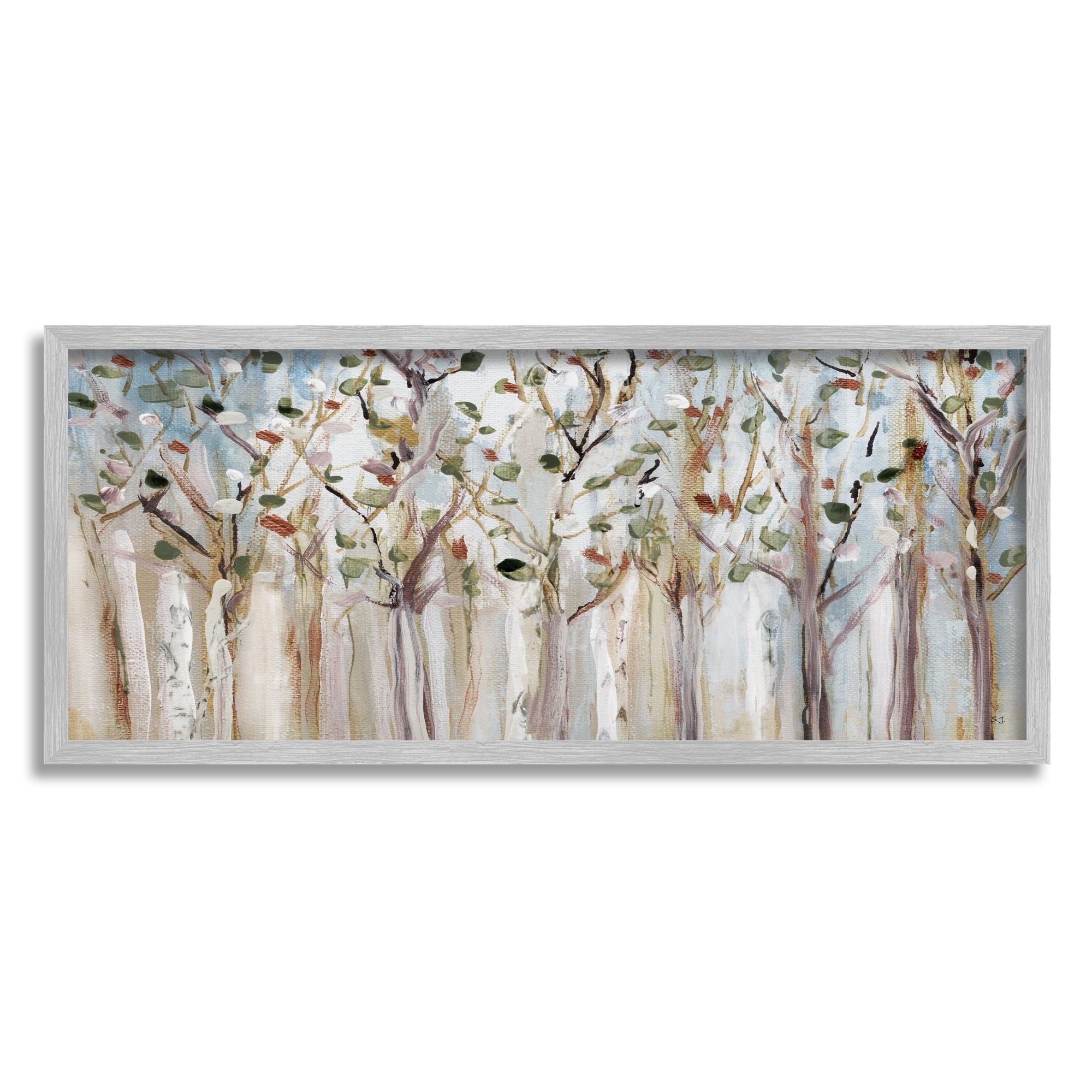 Abstract Birch Forest Landscape Canvas Print in Gray Frame