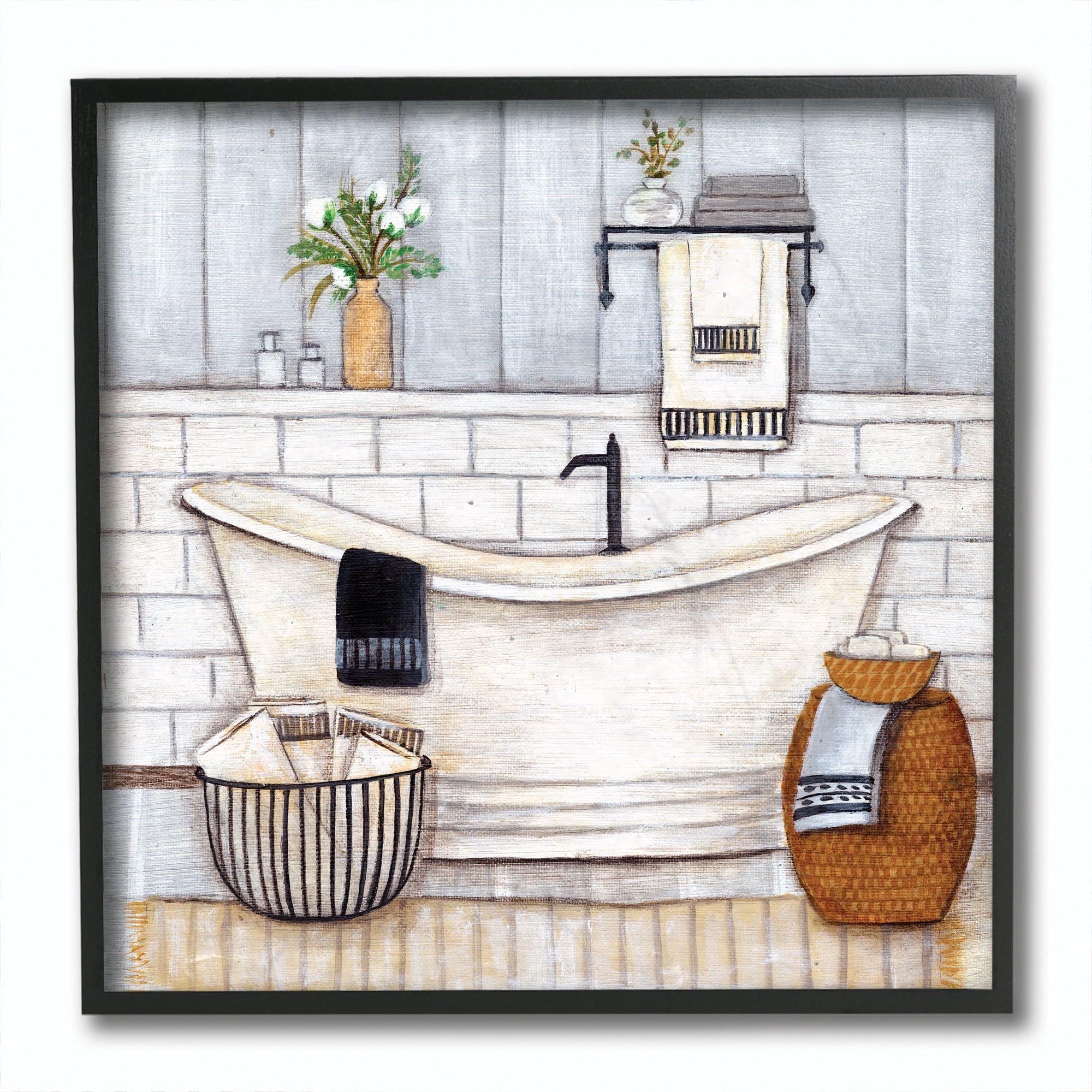 Kids Abstract Bathroom Scene Canvas Print in Black Frame