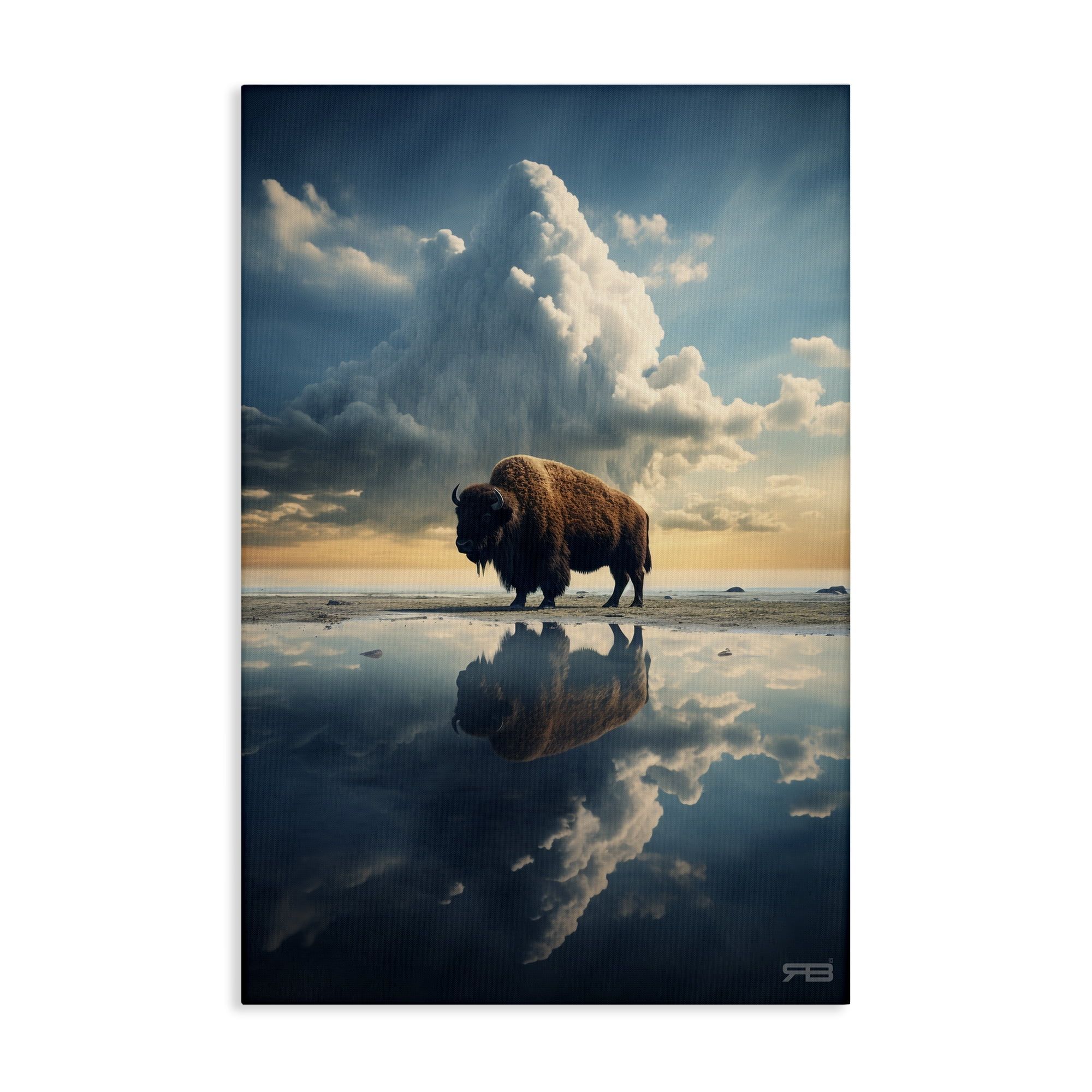 Bison and Reflective Clouds Landscape Canvas Art, 16 x 24