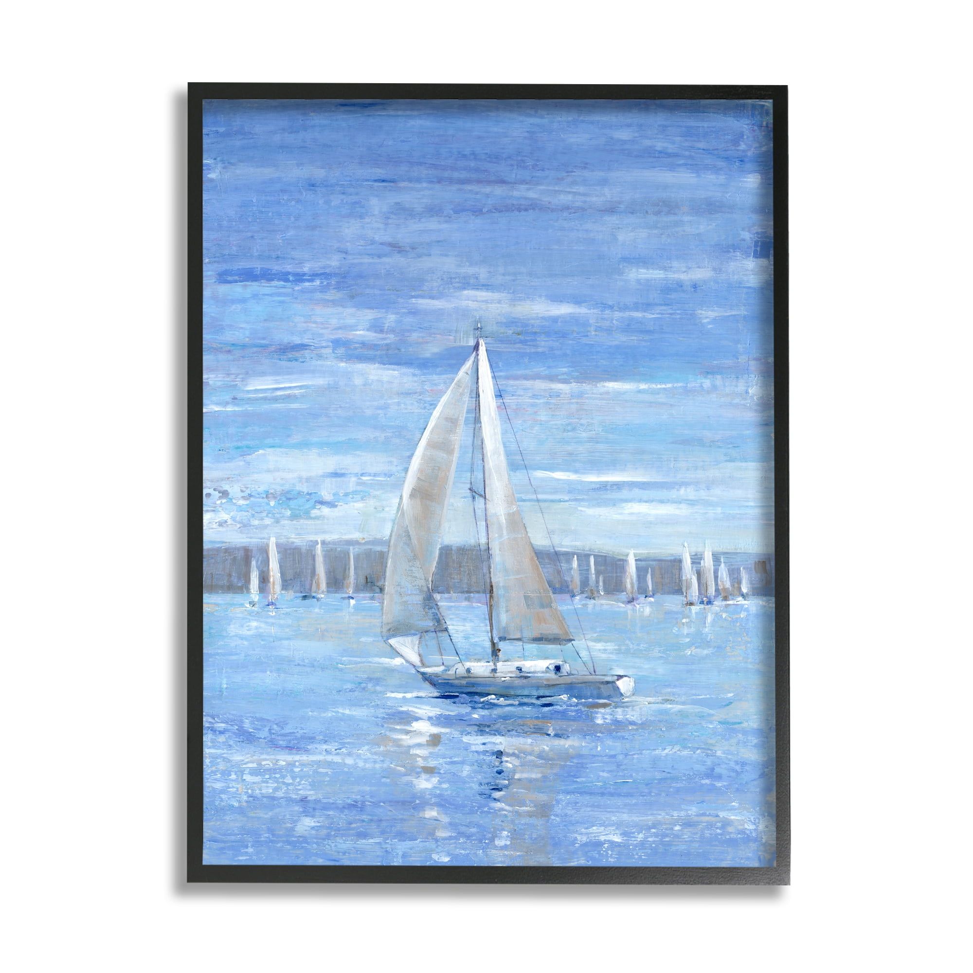 Blue Sailboat Canvas Print with Black Frame, 24" x 30"