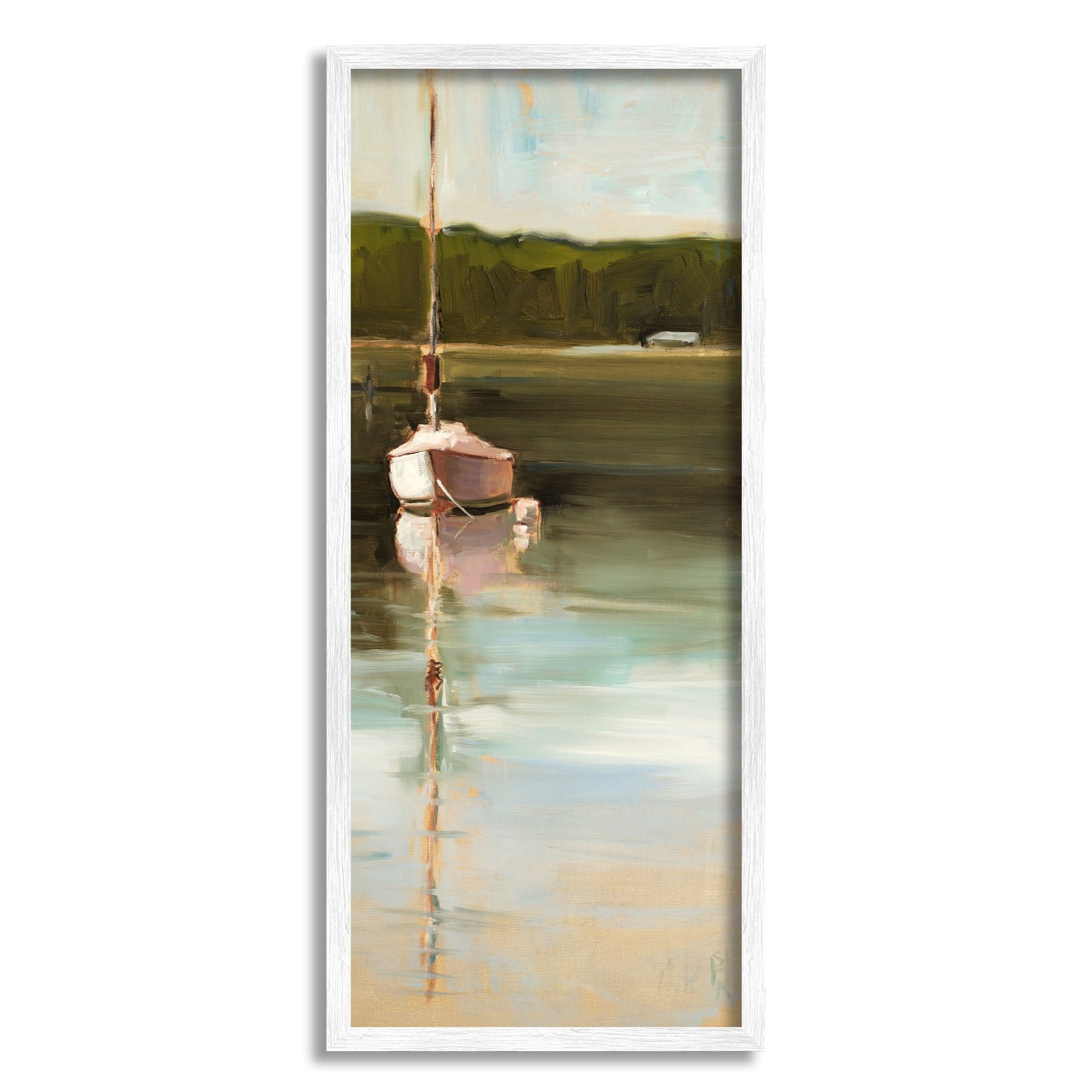 White Framed Boat Reflection Canvas Print, 10 x 24
