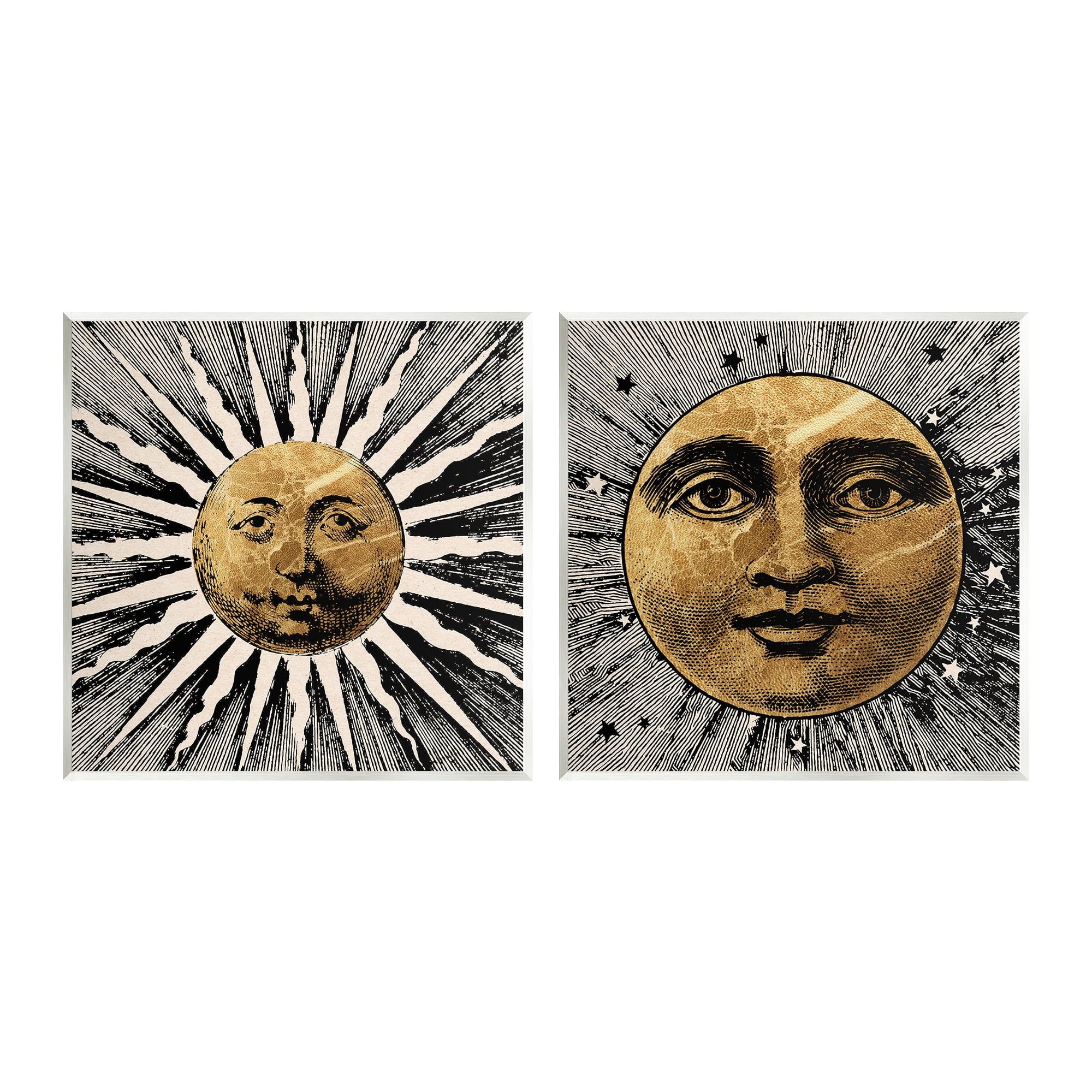 Boho Sun & Moon Black and White MDF Wall Art Set