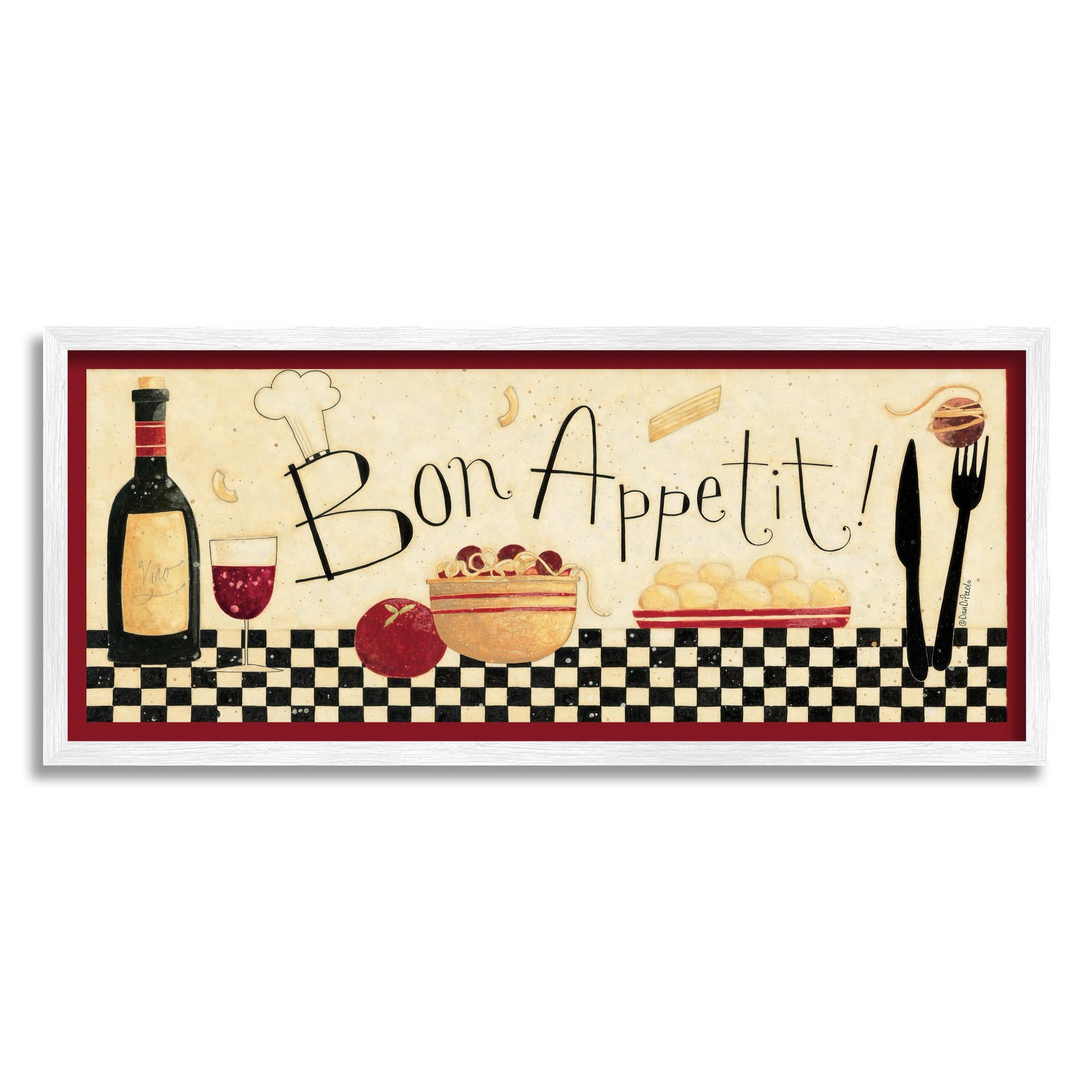 Bon Appetit Kitchen Graphic Art White Framed Canvas Print