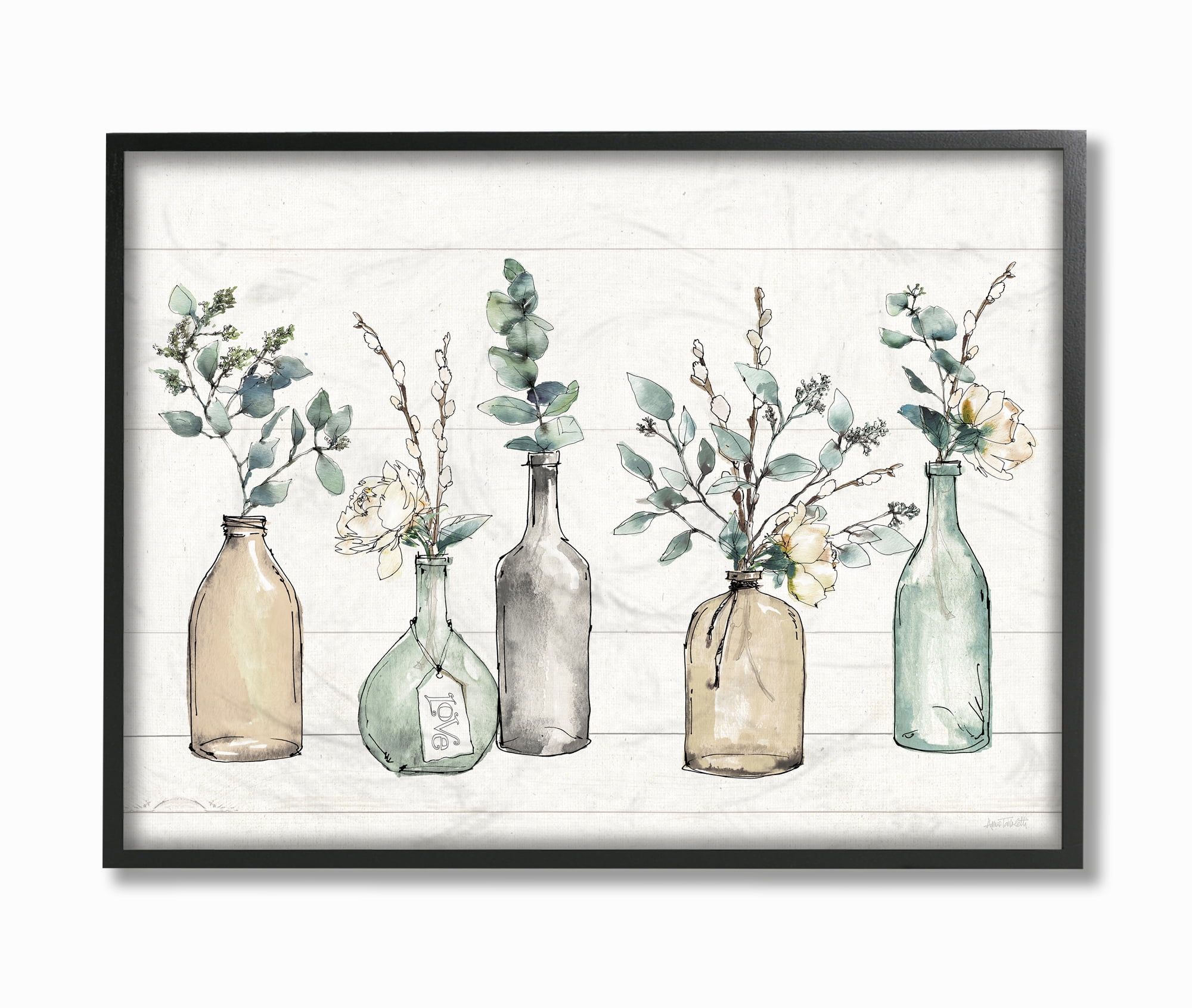 Kids Abstract Floral Bottles Print on Canvas with Black Frame