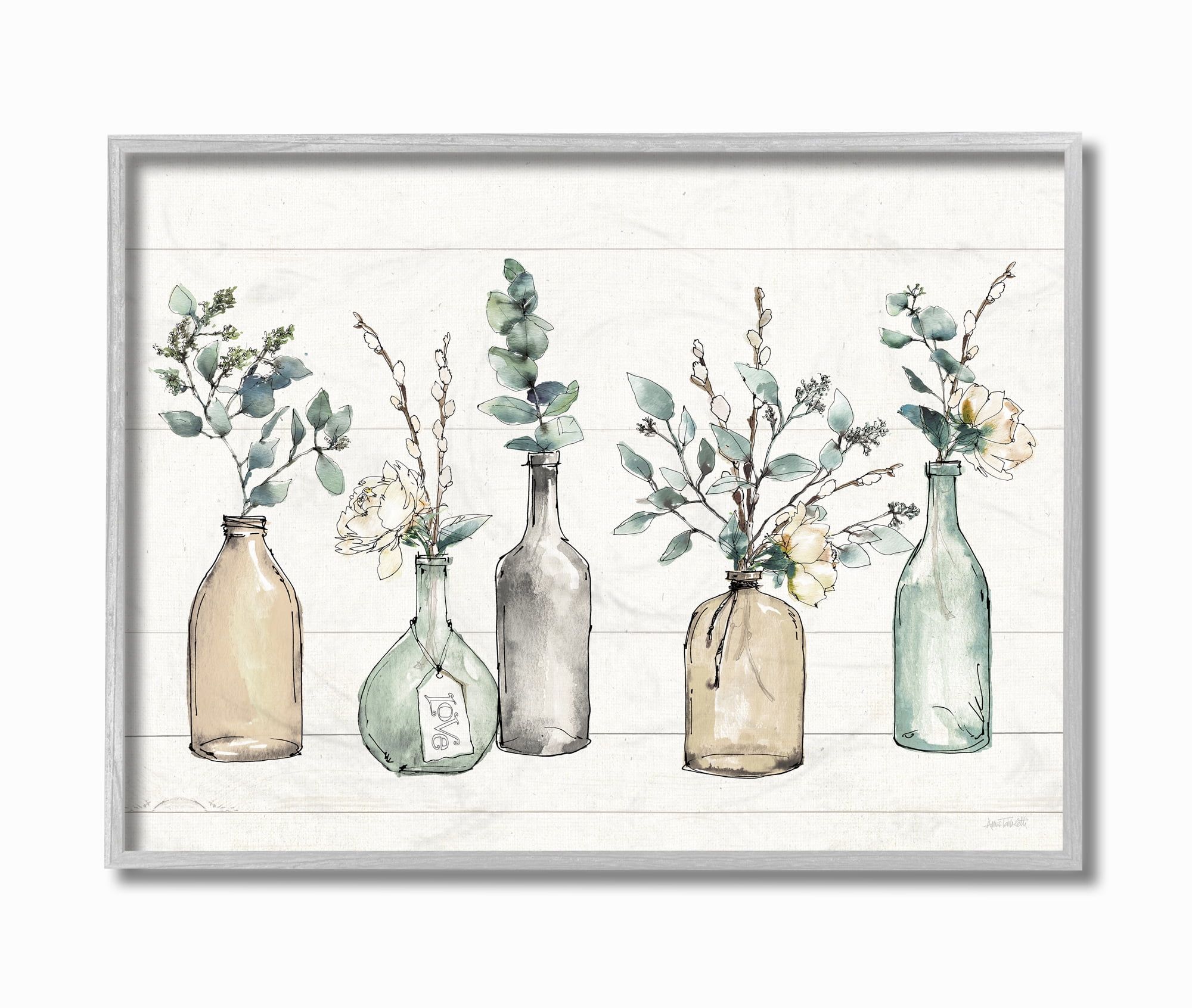 Gray Framed Abstract Bottles and Plants Canvas Wall Art, 11 x 14