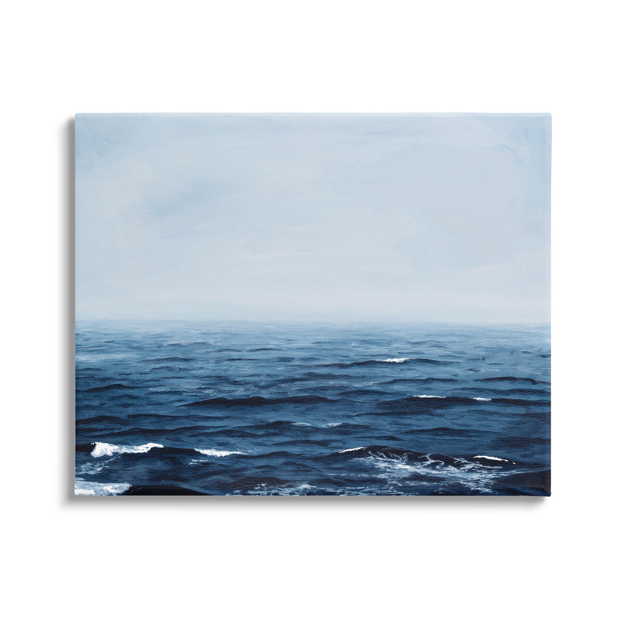 Foggy Nautical Horizon Blue Ocean Canvas Print