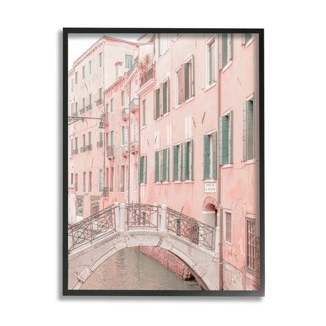 Black Framed City Canal Bridge Photography Print on Canvas