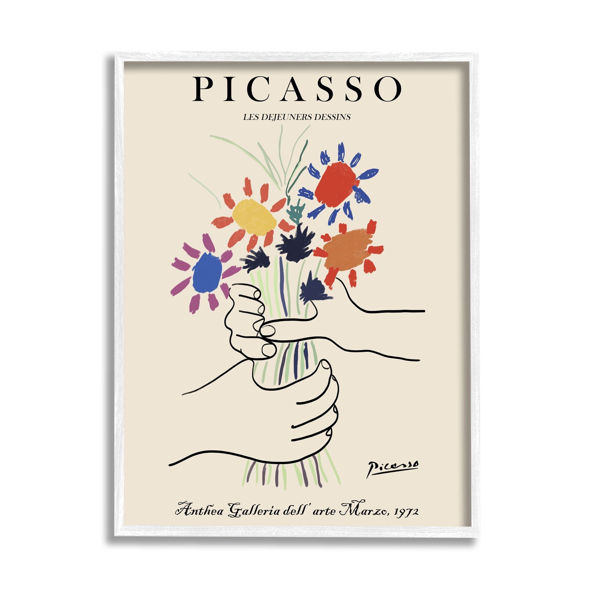 Picasso Floral Bouquet Print on Canvas with White Frame