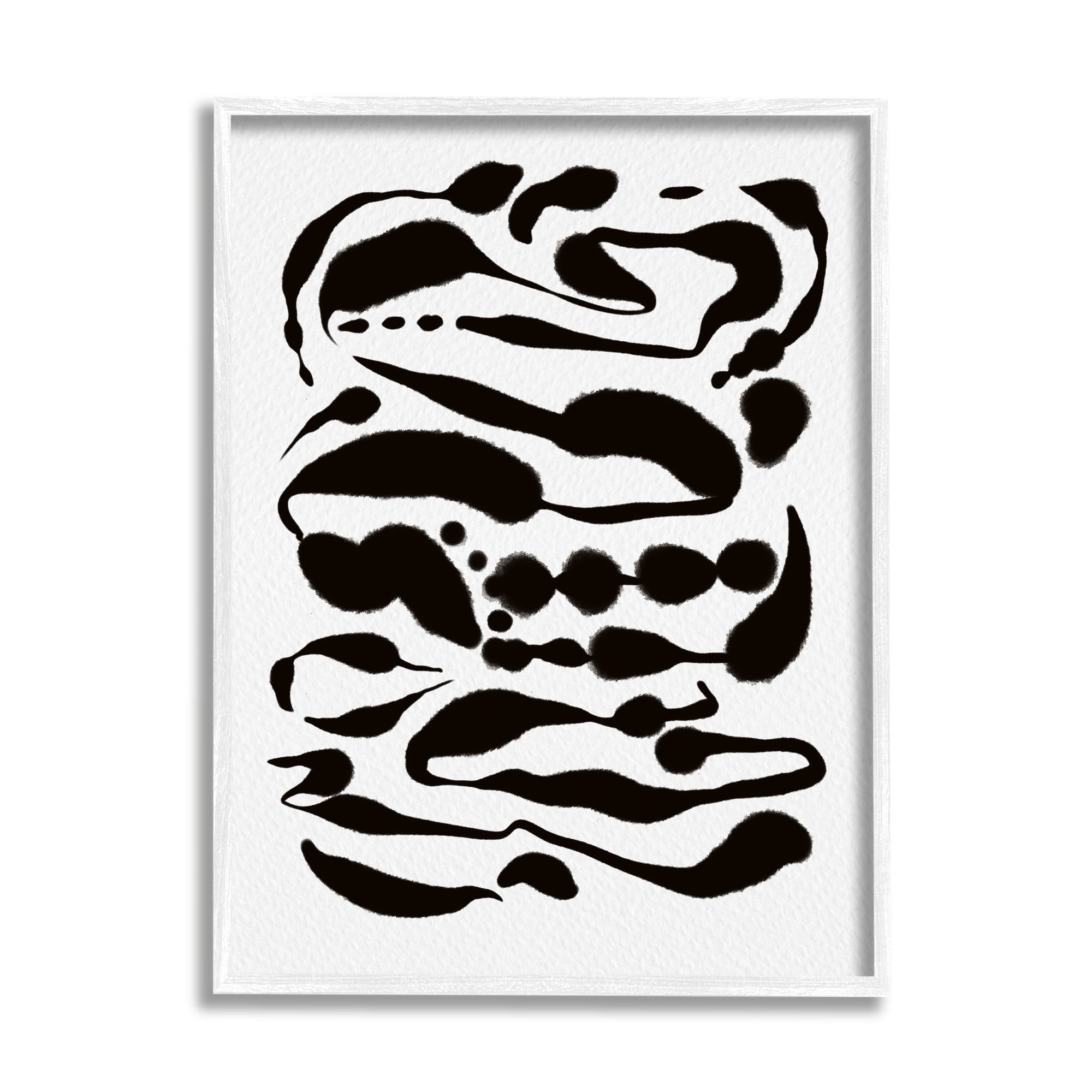 Black and White Abstract Ink Canvas Print with White Frame, 16 x 20