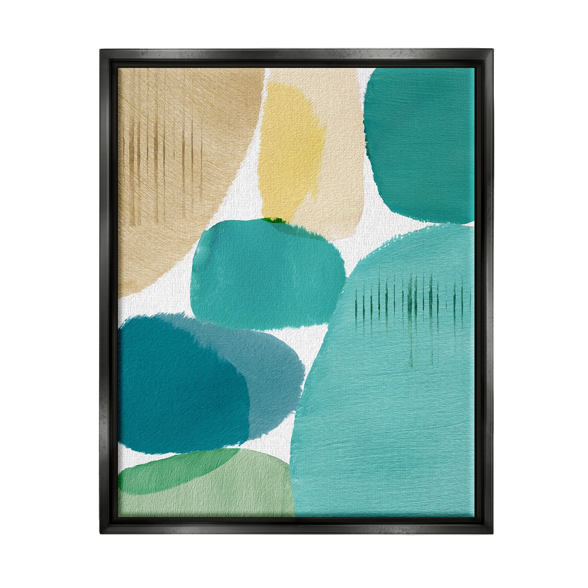 Abstract Teal and Beige Canvas Print with Black Frame, 25 x 31