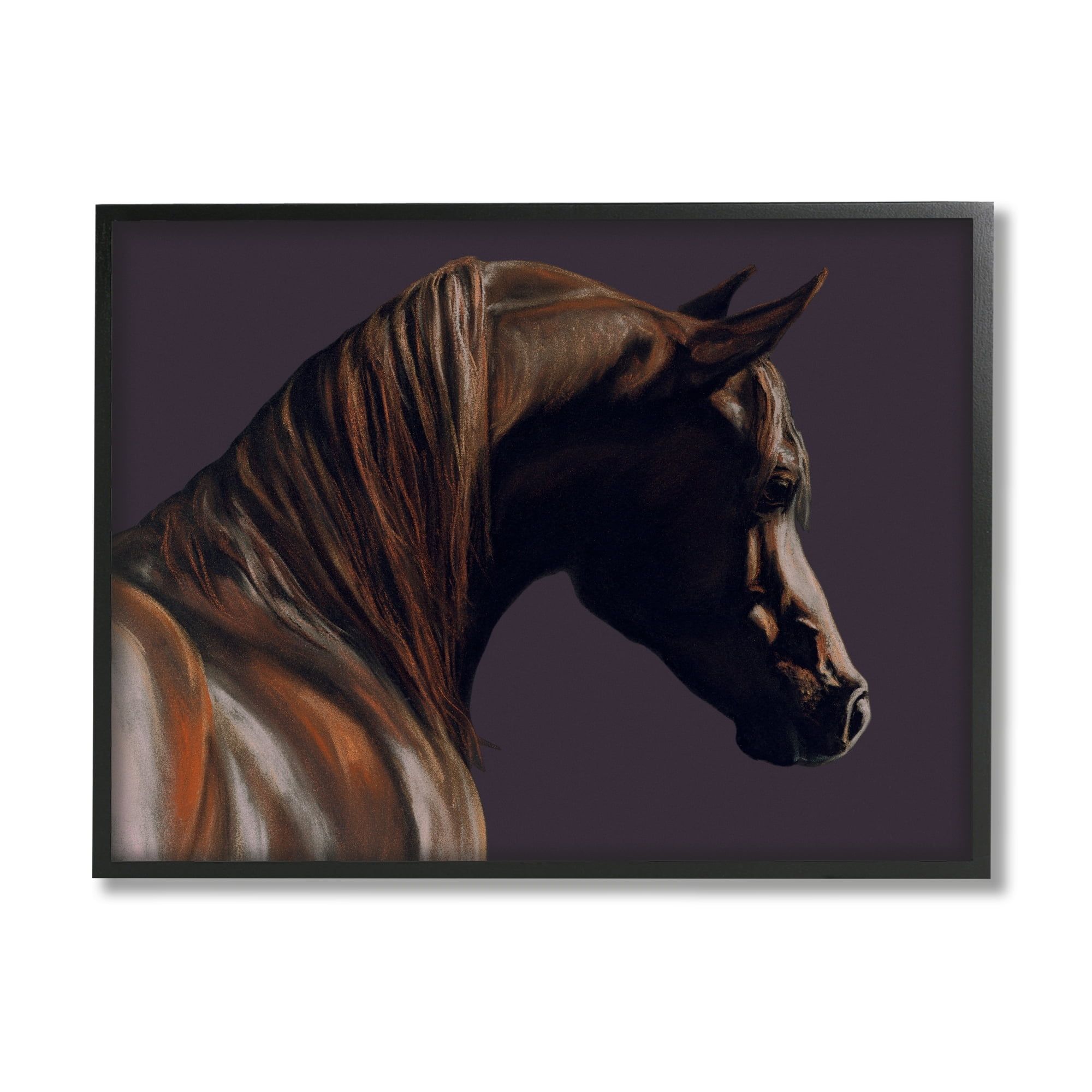 Dark Horse Portrait on Canvas with Black Frame, 14 x 11