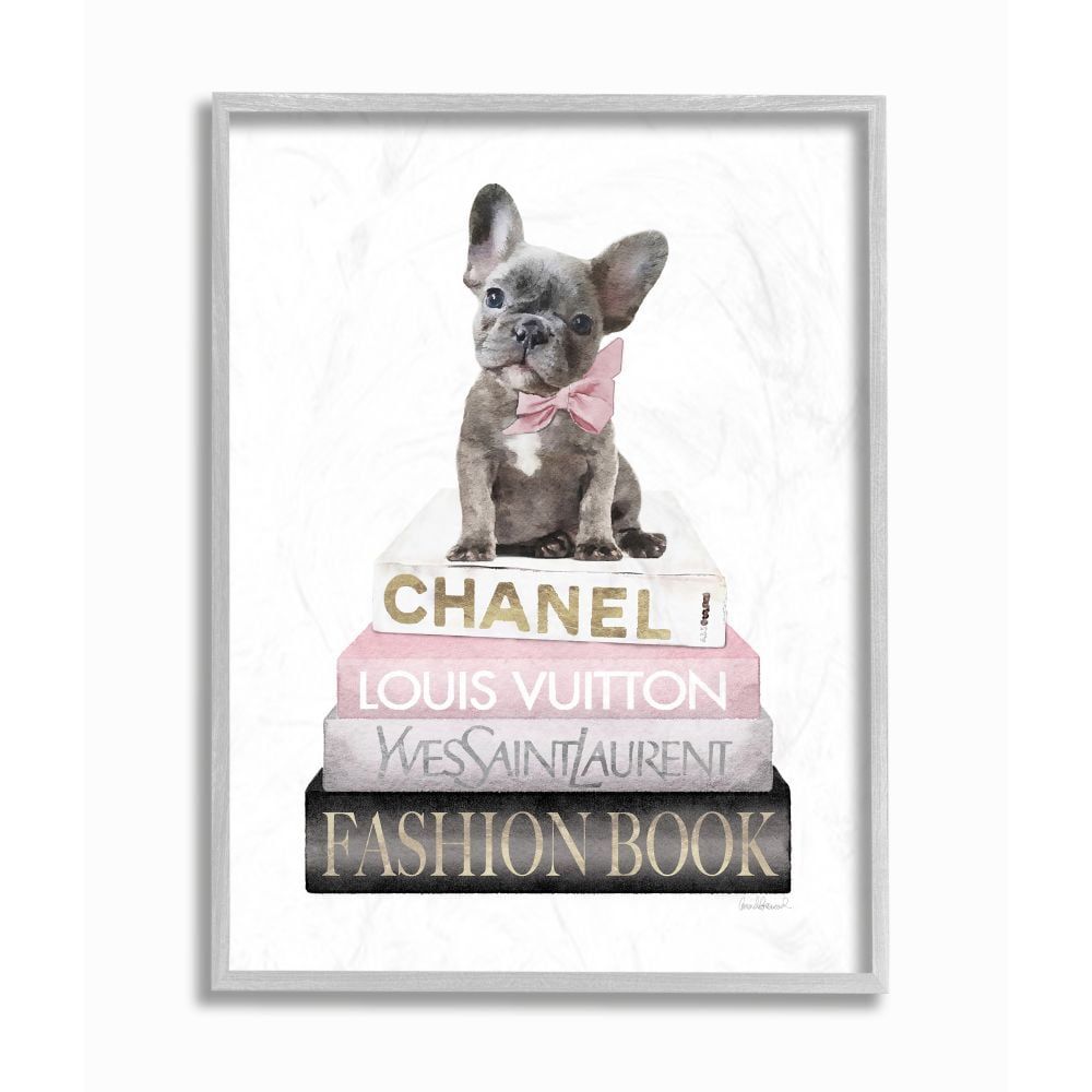 Gray Framed French Bulldog on Fashion Books Canvas Print