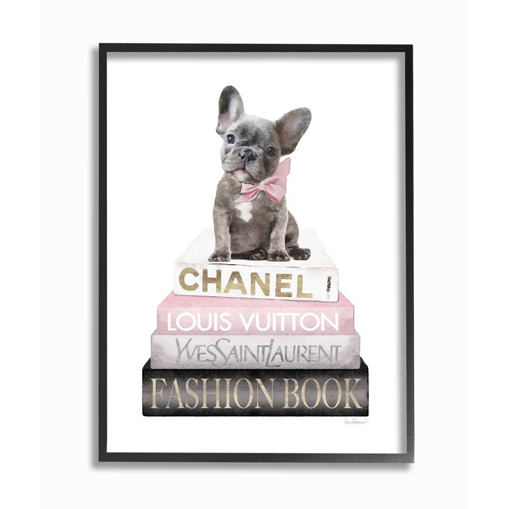 Ebony Framed French Bulldog on Fashion Books Canvas Print