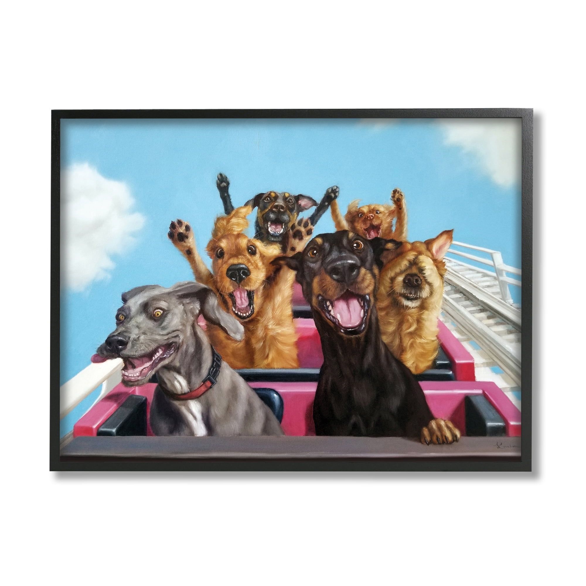 Dogs Riding Roller Coaster Fun Canvas Wall Art