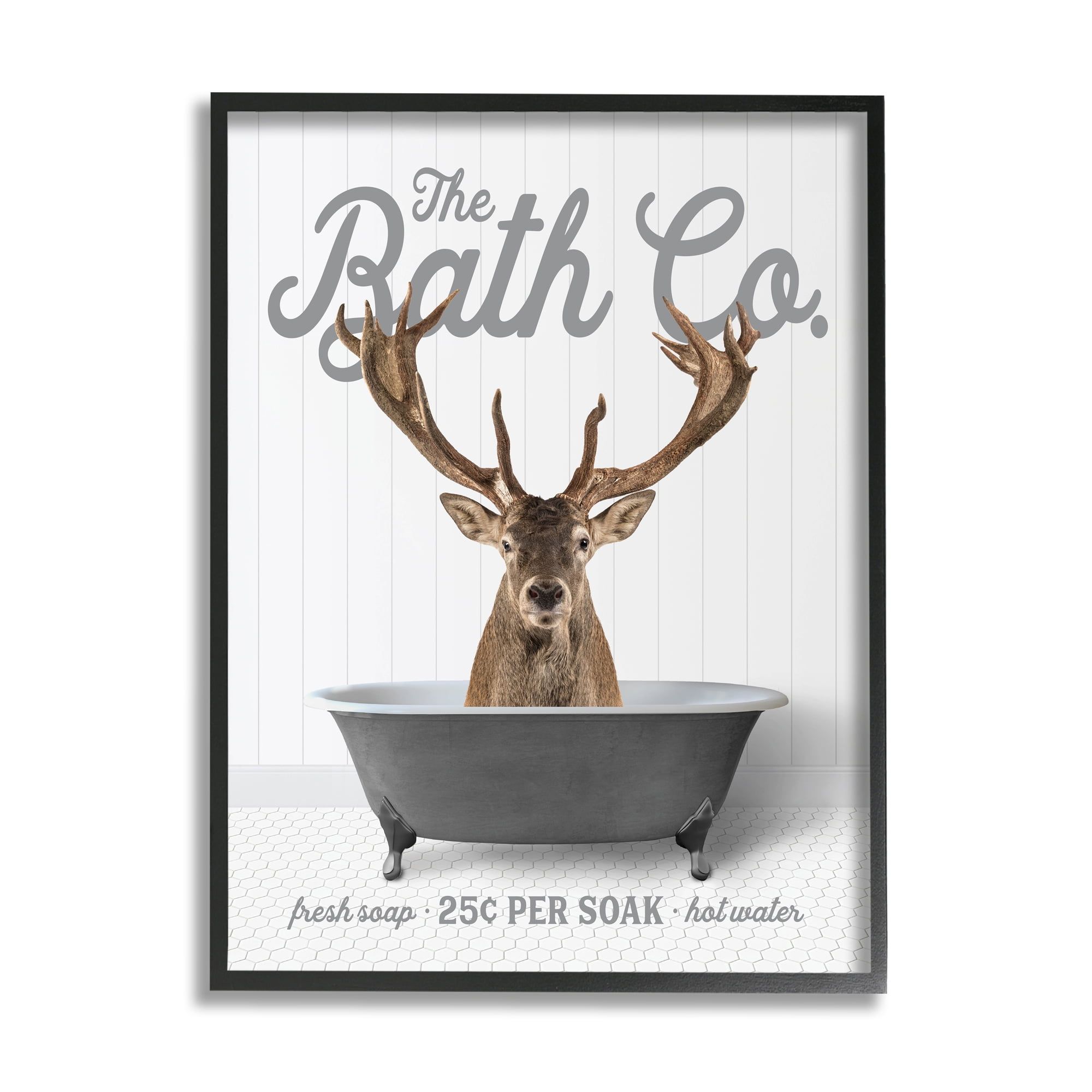 Elk in Bathtub Black Framed Giclee Art Print, 11 x 14