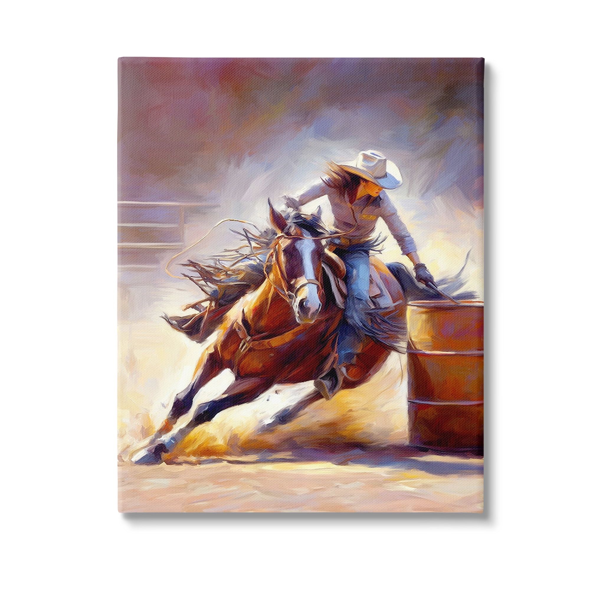 Equestrian Cowgirl Racing Horse Canvas Wall Art, 16 x 20