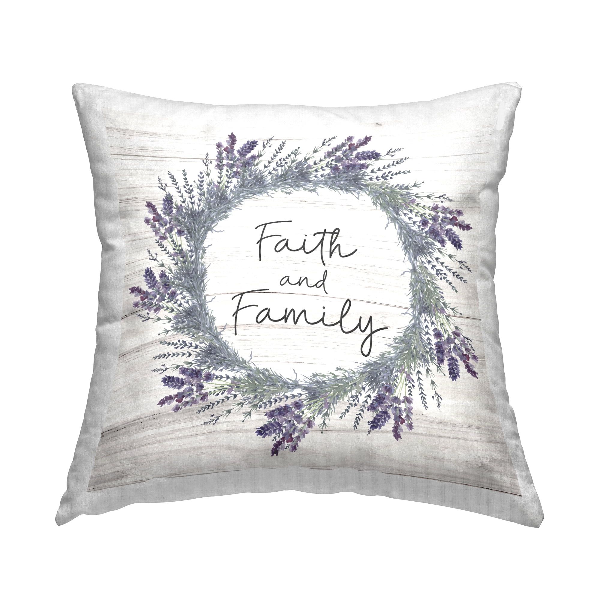 Faith and Family Lavender Wreath 18" Square Throw Pillow