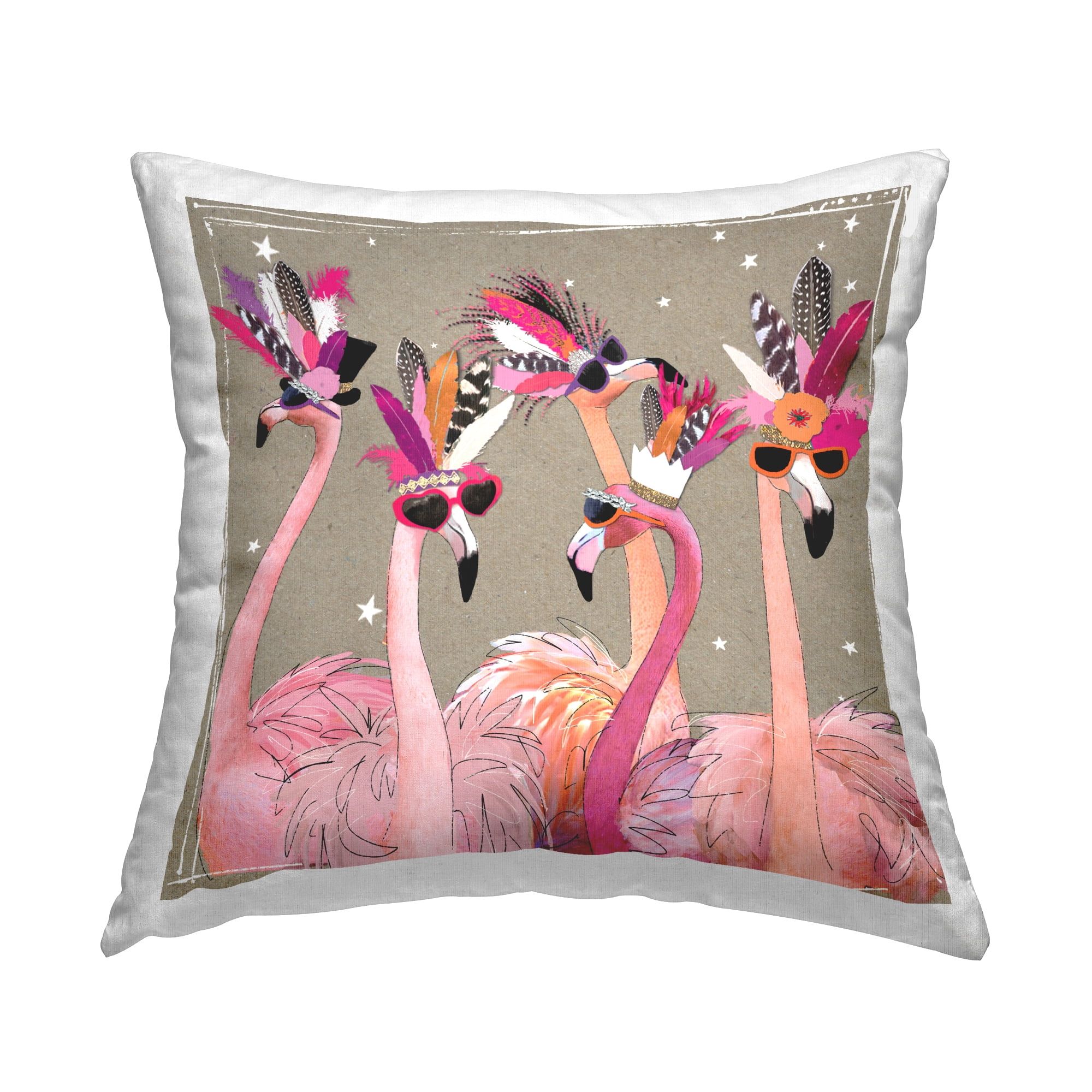 Fancy Feathers Pink Flamingos Square Throw Pillow Set