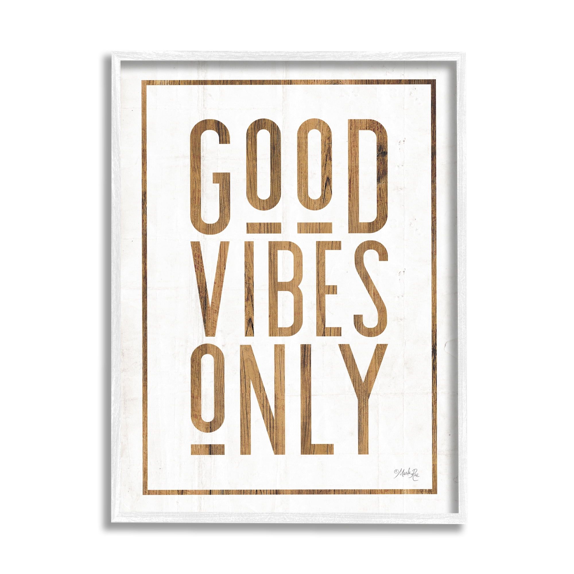 Good Vibes Only Rustic White and Wood Framed Art Print