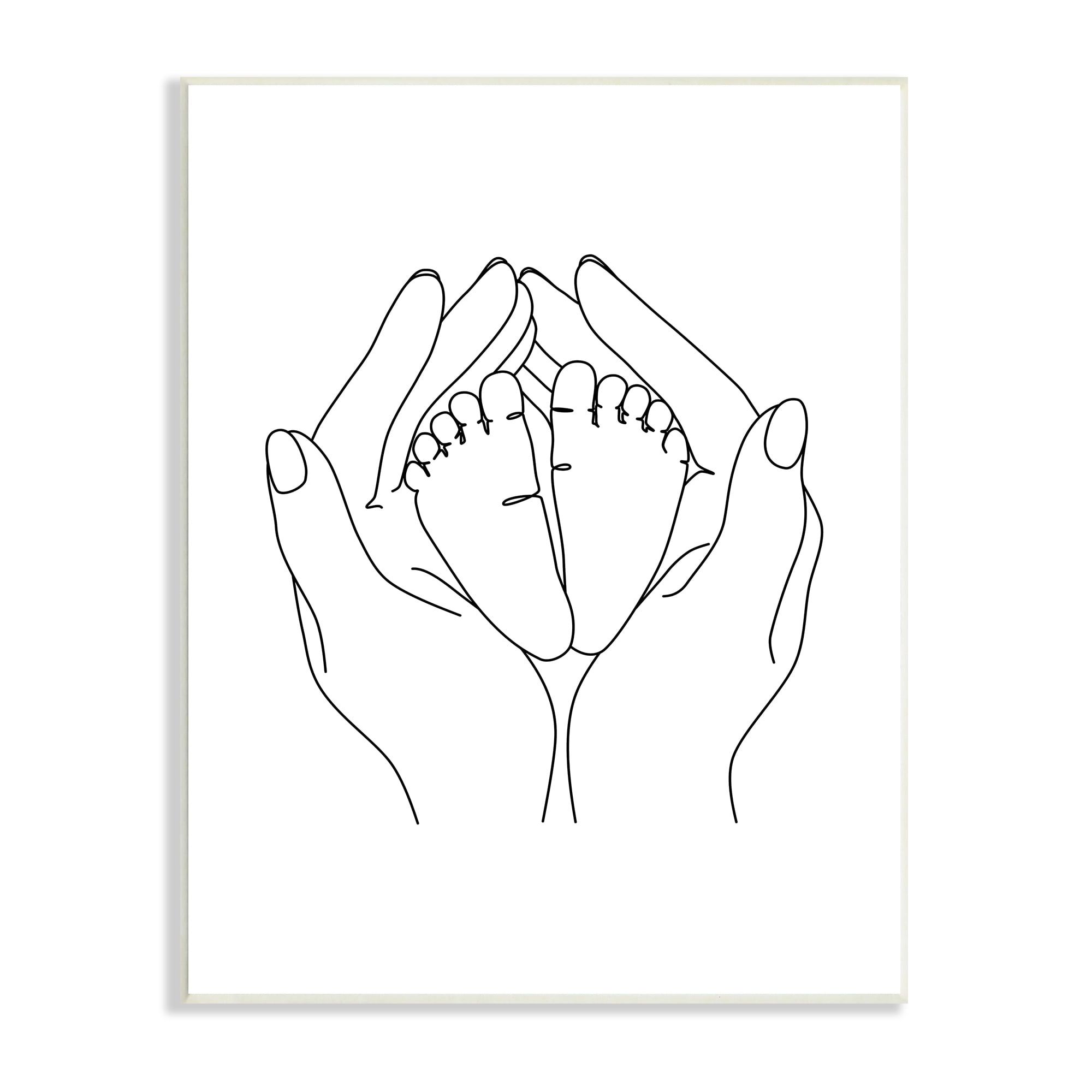 Hands Holding Baby Feet Minimal Line Drawing 10 x 15 MDF Wall Plaque