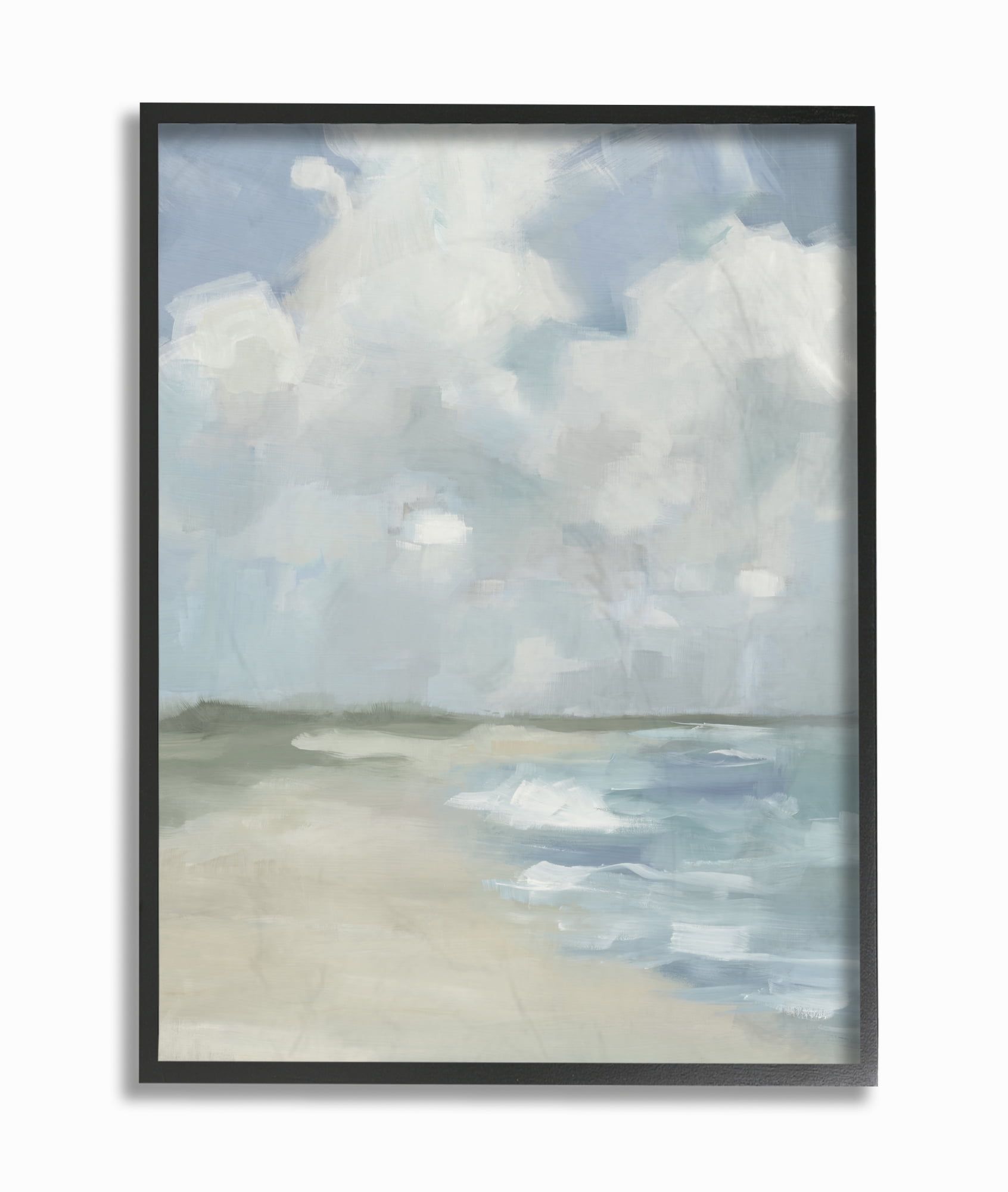 Impressionist Neutral Blue Green Beach Ocean Painting on Canvas for Kids
