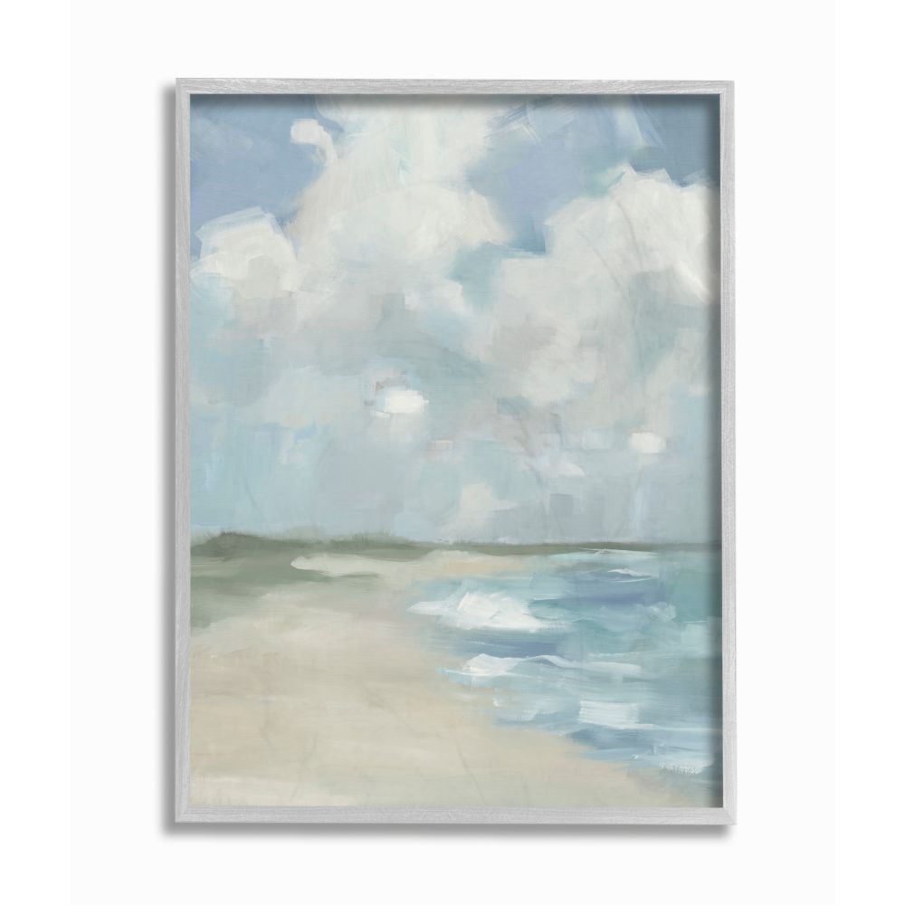 Impressionist Blue Green Beach Canvas Art with Gray Frame, 16 x 20