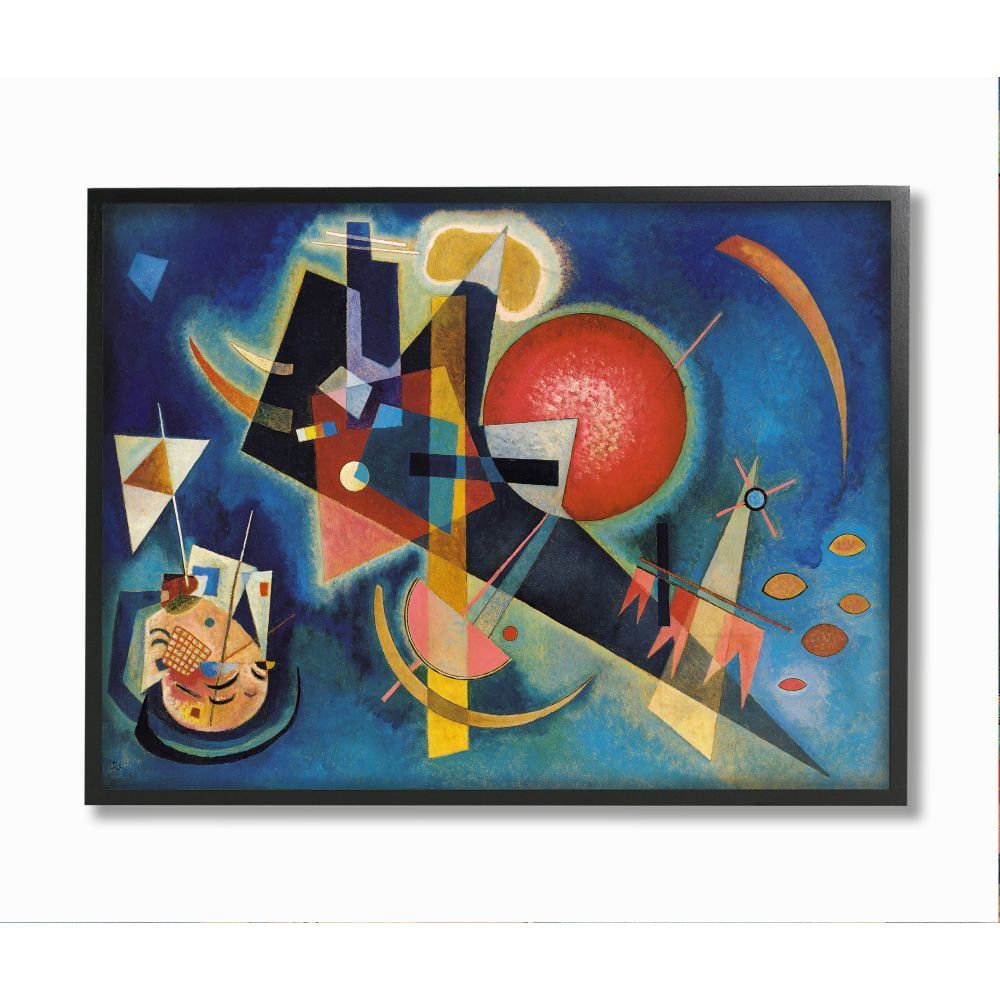 Blue and Red Abstract Kandinsky Painting in Black Frame, 11" x 14"