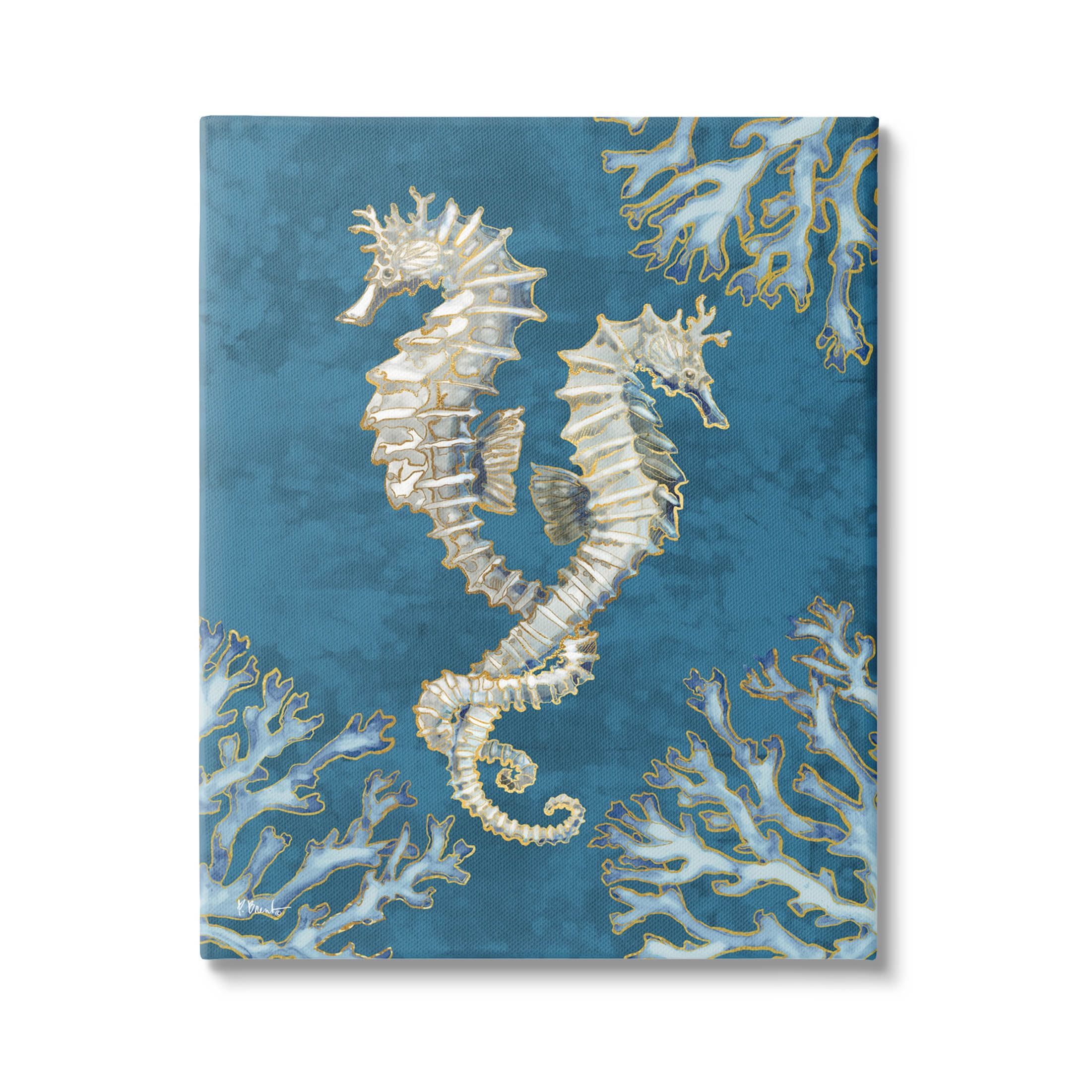 Intertwined Seahorses Blue Canvas Wall Art