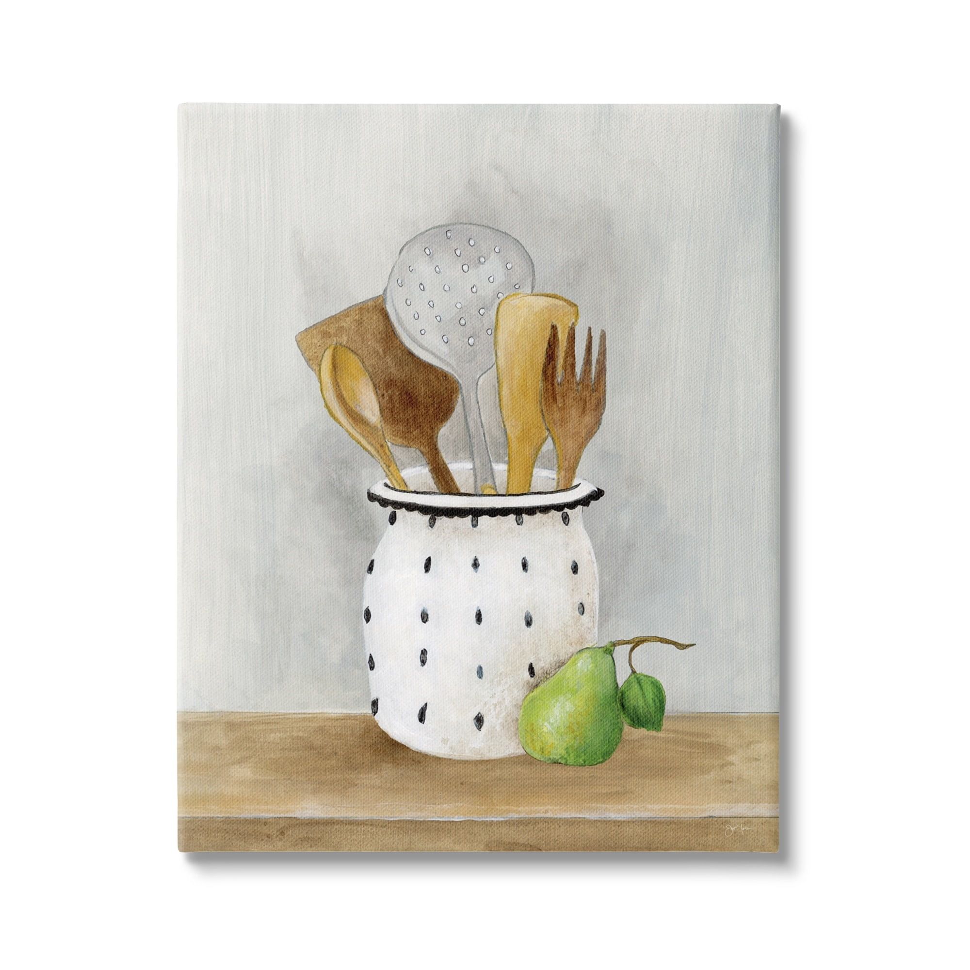 Kitchen Utensils Still Life Beige and White Canvas Art