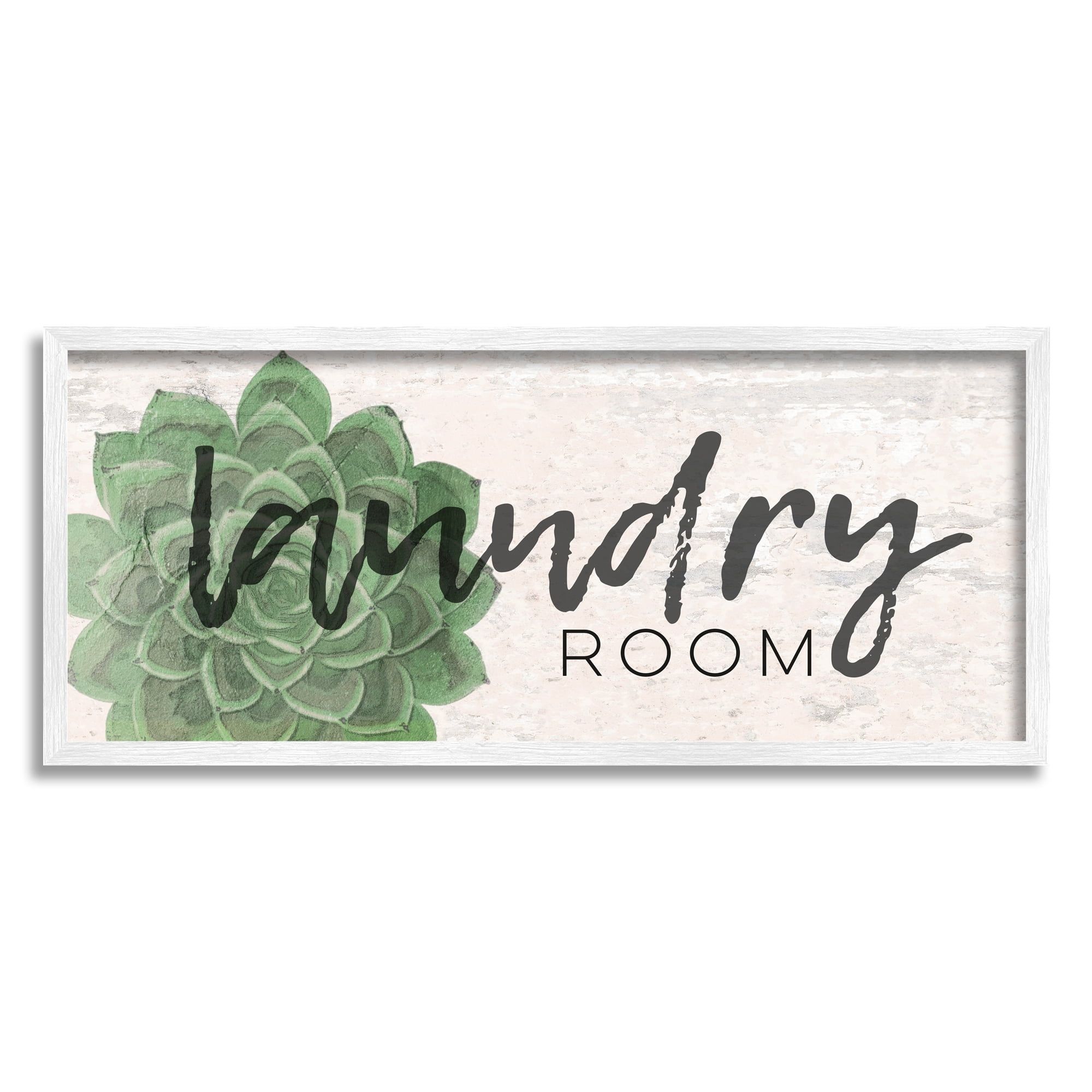 Green Succulent Laundry Room White Framed Wall Art, 10 x 24