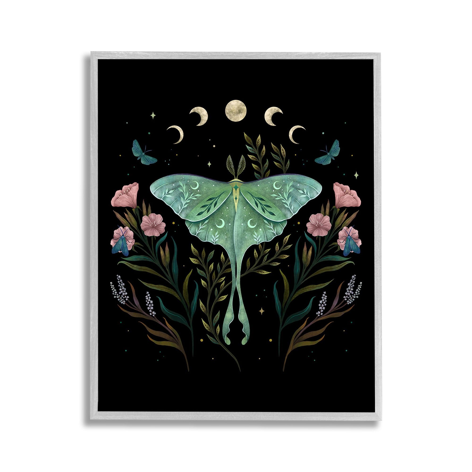 Luna Moth with Florals Framed Canvas Art Print, 11 x 14