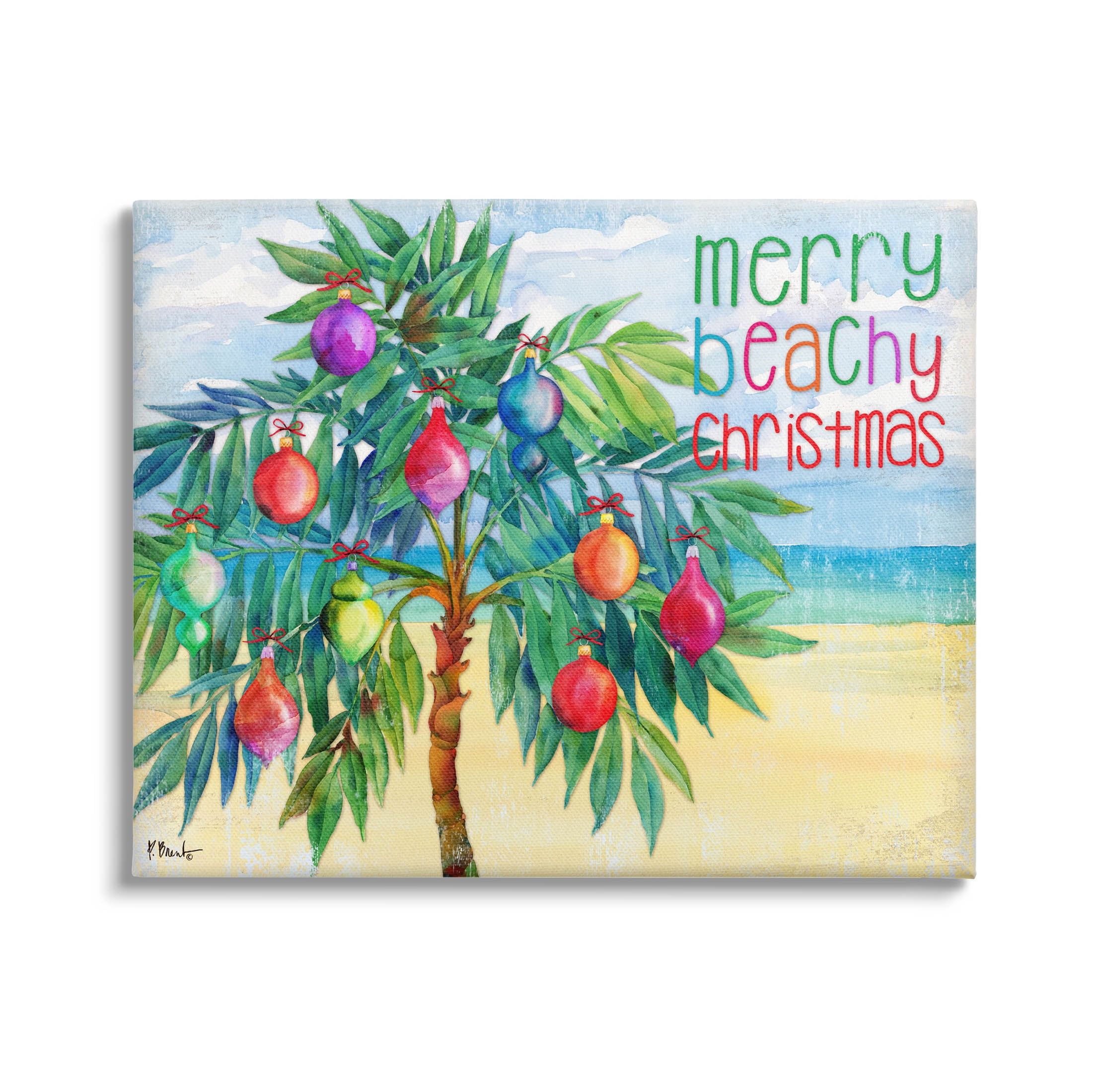 Merry Beachy Christmas Palm Tree Canvas Wall Art