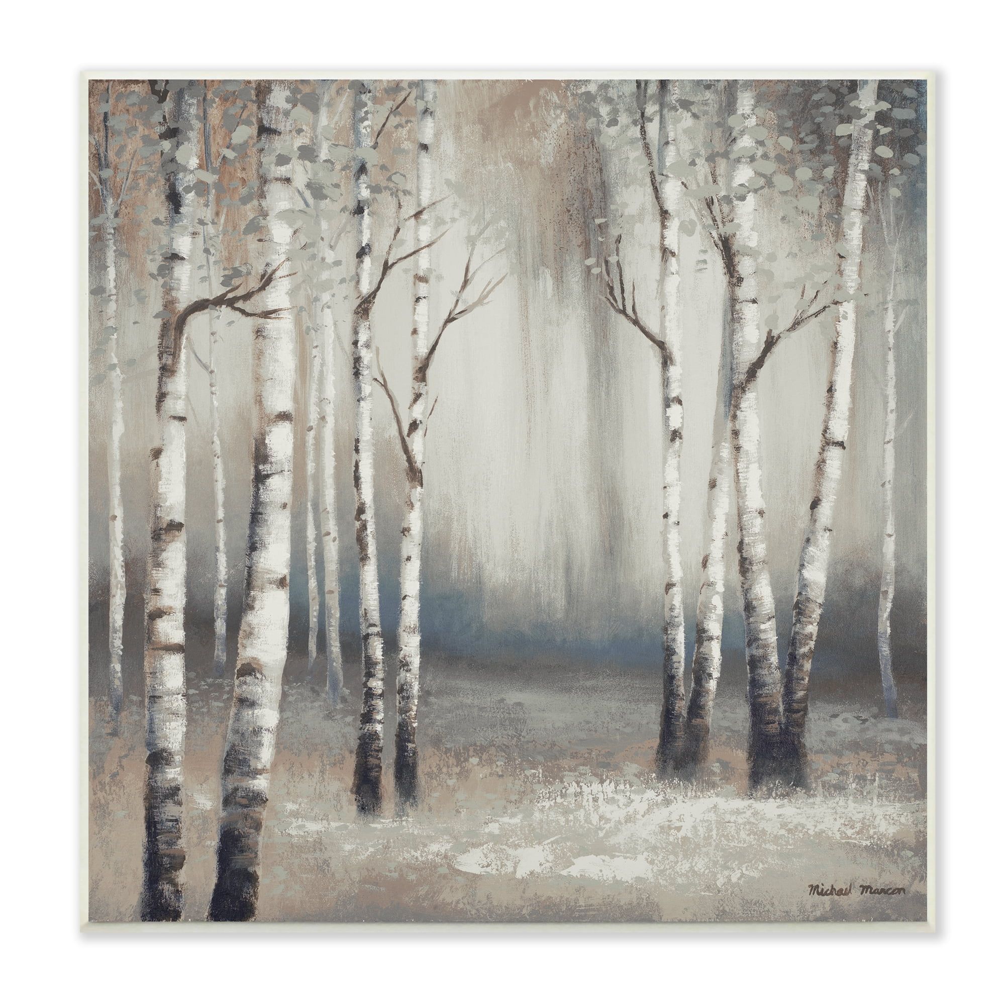 Misty Birch Tree Forest Gray and White 12" x 12" Wall Plaque