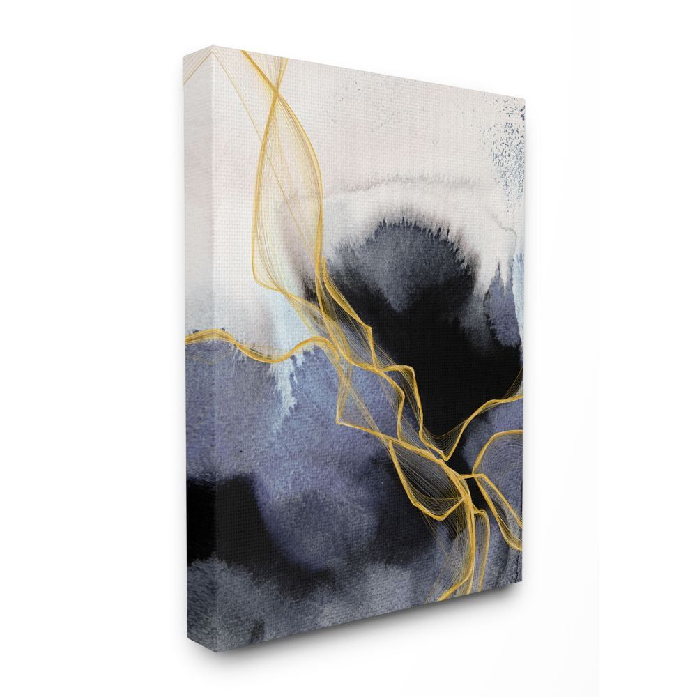 Blue Gold Abstract Canvas Wall Art for Nursery, 36" x 48"