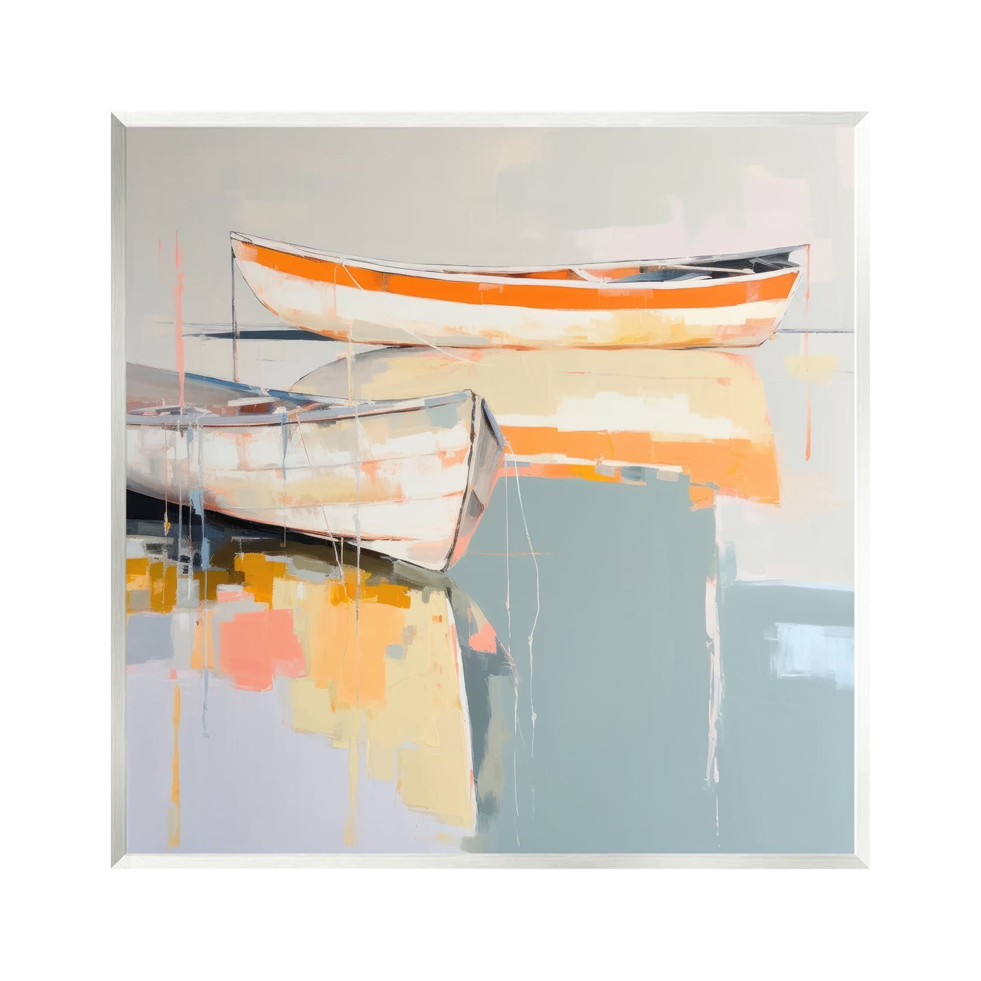 Modern Orange and White Boats Abstract Wall Art, 12 x 12